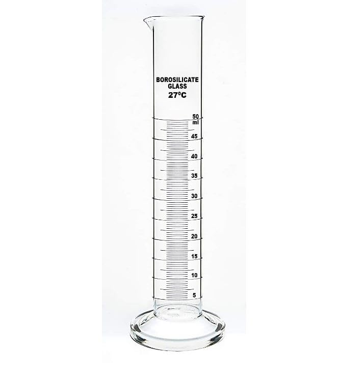 Borosilicate Glass 50ml Measuring Cylinder with Graduated Scale & Smooth Spout - Lab Quality Precision for Chemistry Experiments, Science Classrooms & Home Brewing (Pack of 1)