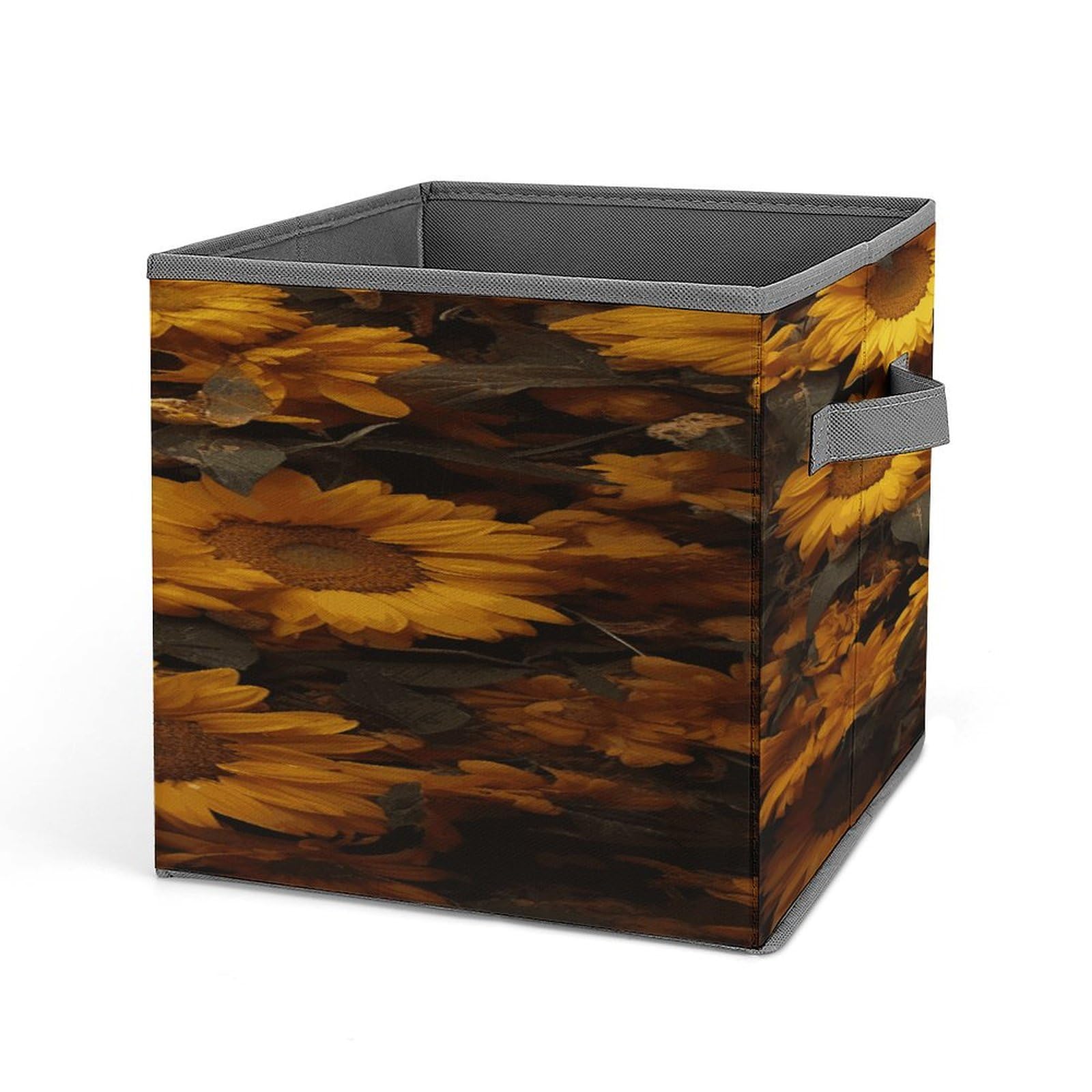 Collapsible Storage Cubes 10.6x10.6 Inches - Leopard & Sunflower Printed Foldable Bins with Handles for Home Organization | Perfect for Closet, Nursery, Office & Laundry Room Storage