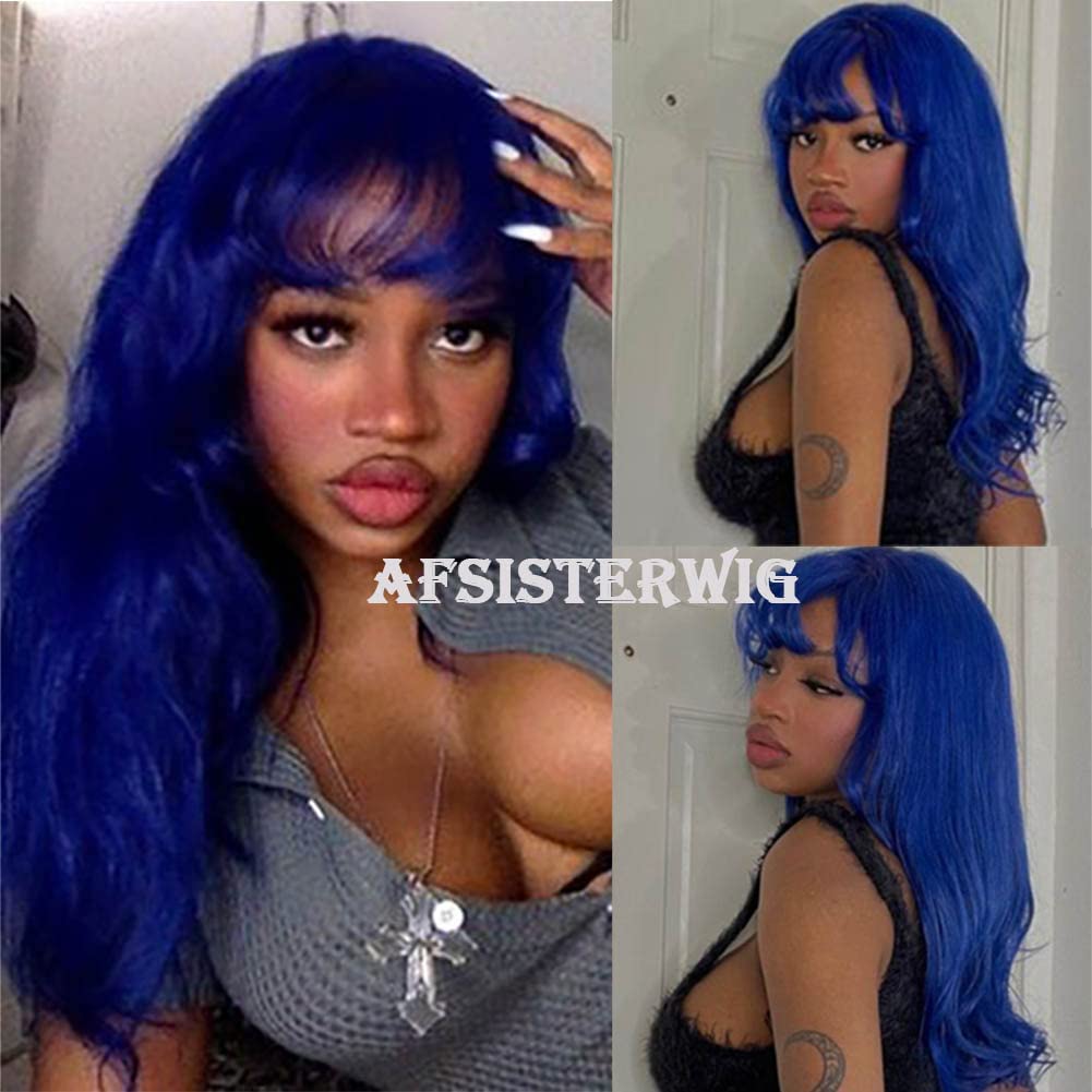 13x4 Lace Front Wig Brazilian Remy Human Hair - Blue Silky Straight 150% Density Pre Plucked Glueless Wig with Natural Hairline for Women (20 Inch) | Perfect for Cosplay, Daily Wear & Special Occasions