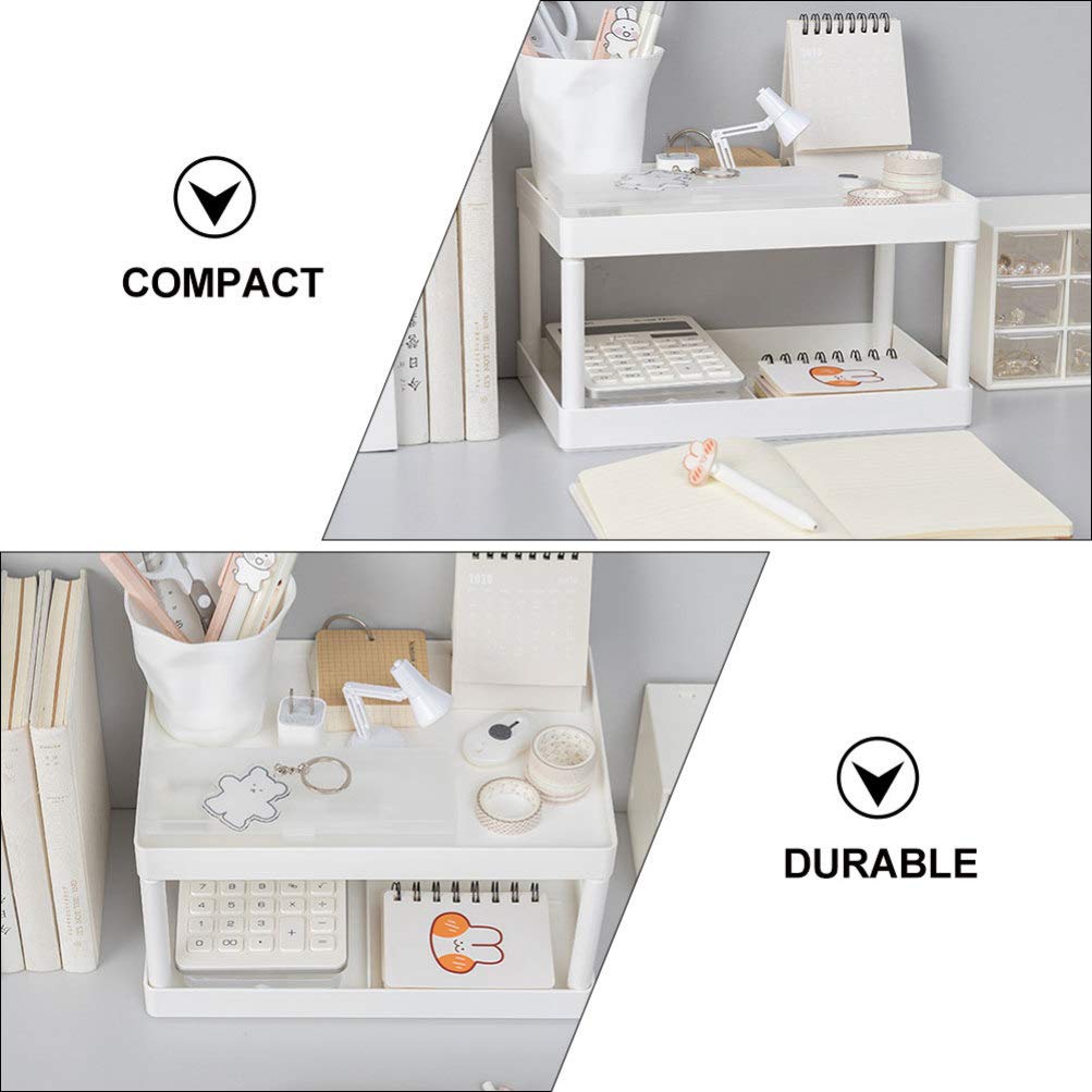 Cabilock 1pc White PP Desktop Storage Rack with Stacking Drawers - Organizer Shelf for Kitchen Jars, Office Supplies, Makeup & Books | Space-Saving Solution for Home & Office Organization