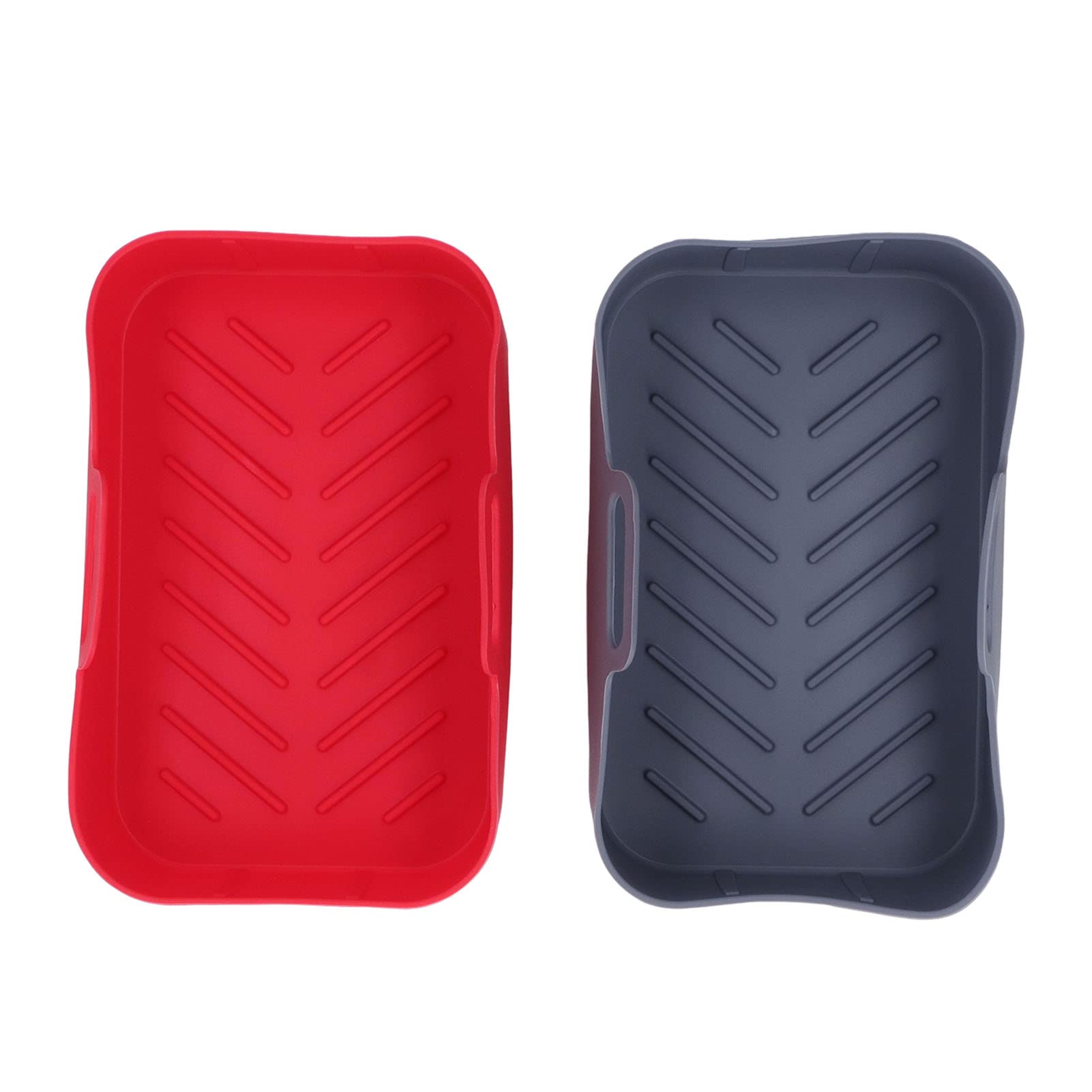Non-Stick Silicone Fryer Oven Basket - Rectangular Design for Better Air Circulation, Dishwasher Safe & Heat Resistant Up to 450℉ - Reusable Restaurant Cooking Pot (Red/Gray) - Perfect for Air Fryers, Baking, Roasting & Deep Frying