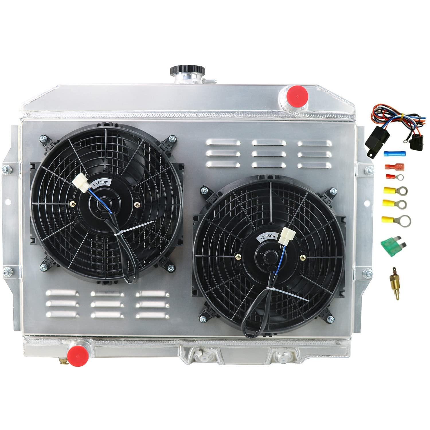 High-Performance 3-Row Aluminum Radiator for 1958-1974 AMC Rambler/Javelin AMX/SST/DPL V8 - Includes Electric Shroud Fan & Relay Kit - Perfect for Classic Car Restoration & Hot Rod Upgrades