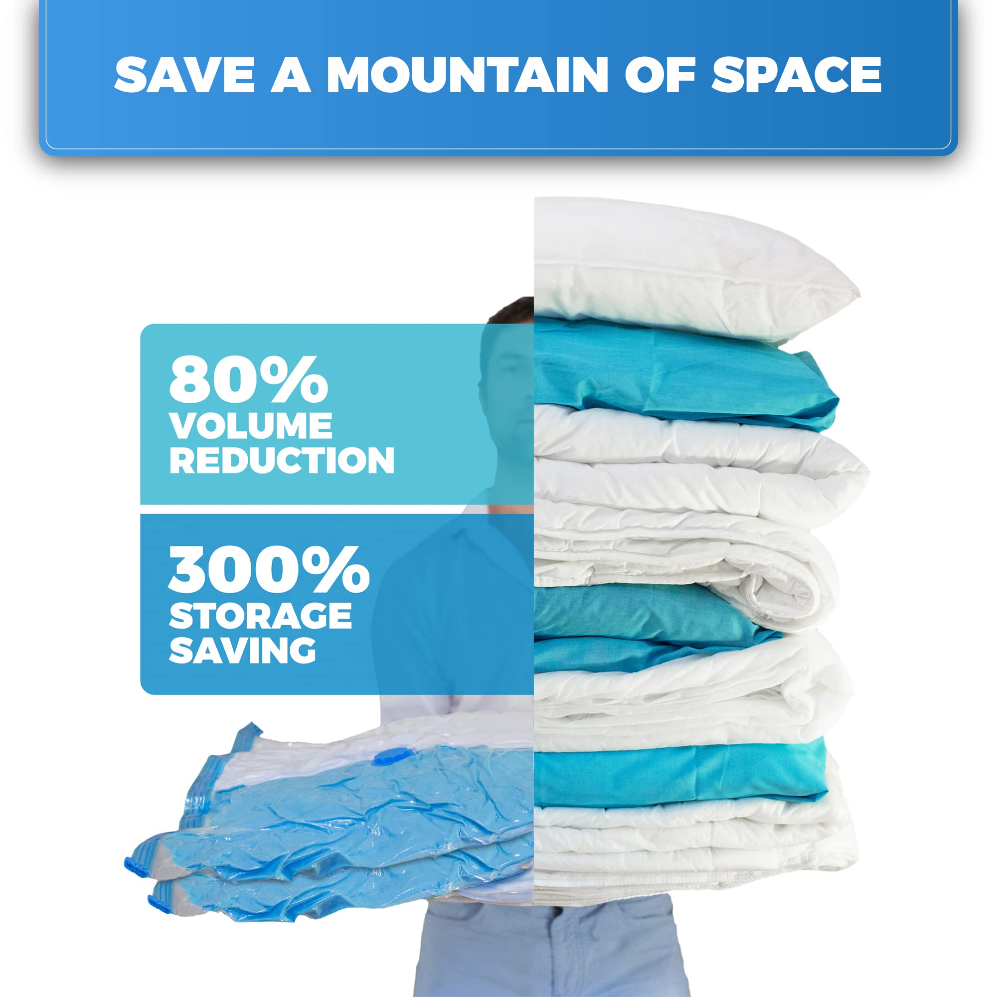 6-Pack Vacuum Storage Bags for Clothes, Comforters & Bedding - Space Saving Vacuum Seal Bags (3 XXL 47x35in + 3 Jumbo 43x30in) - Perfect for Seasonal Clothing Storage, Travel & Home Organization