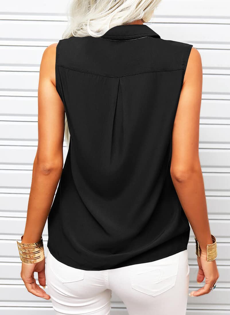 Veatzaer Women's Sleeveless Button Down Tank Top - Solid Color Lapel Shirt for Office & Summer Wear - Casual Work Blouse, Layering Piece, and Everyday Outfit Essential