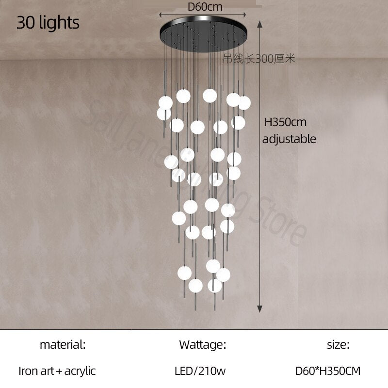 Elegant Long Line Glass Ball Chandelier - Modern Lighting Fixture for Dining Room, Living Room & Bedroom | Energy Efficient LED Ceiling Light for Home Decor