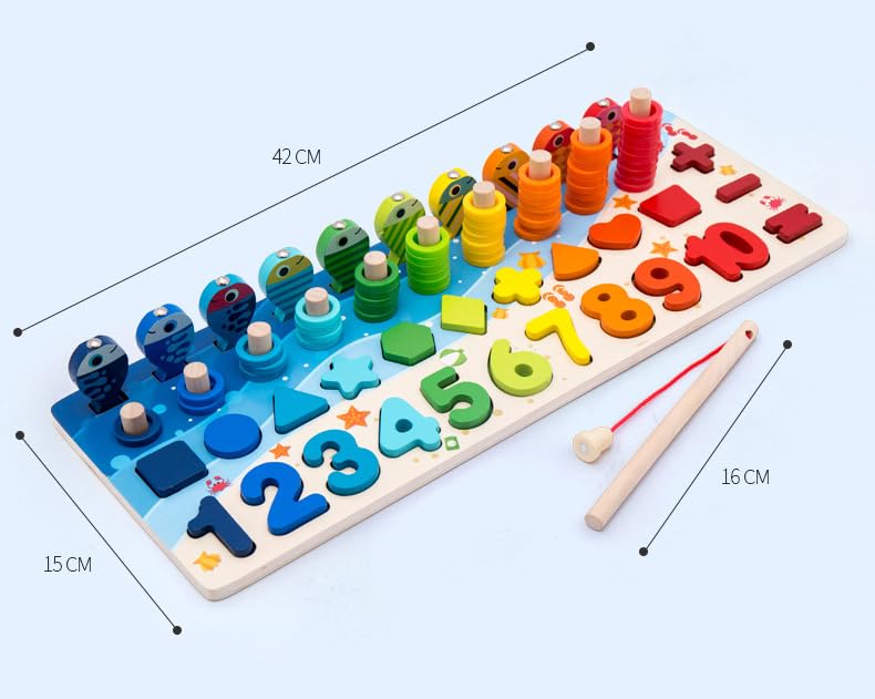 Montessori Wooden Number Puzzle for Toddlers - Shape Sorting & Counting Learning Toys | Preschool Math Games, Magnetic Fishing Activity | Educational Toys for Kids Ages 2-4 | Perfect for Classroom, Homeschool & Early Childhood Development