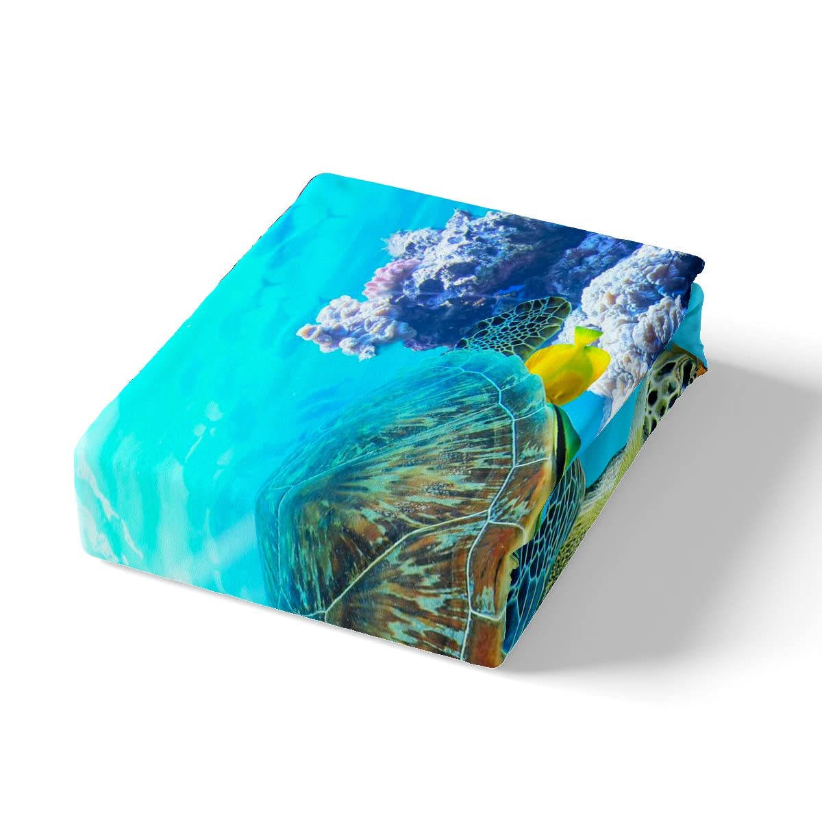 Manfei Sea Turtle Twin Sheet Set - Ocean Animal Themed Bedding for Kids & Teens - Marine Mediterranean Style Blue 3-Piece Set (Fitted Sheet, Flat Sheet, Pillowcase) - Perfect for Beach Themed Rooms & Coastal Decor