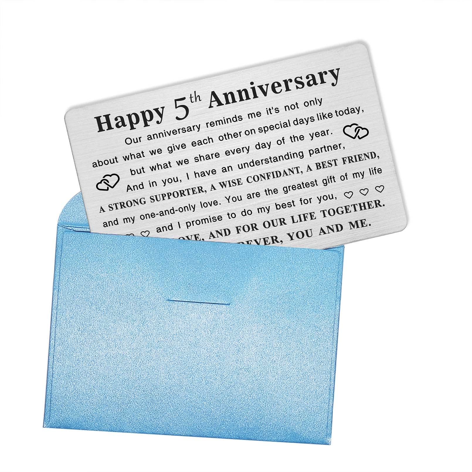 TGCNQ Metal Engraved 5 Year Anniversary Card - Elegant 5th Anniversary Gift for Husband, Wife, Couples - Romantic Wedding Anniversary Keepsake - Perfect for Home Decor, Gift Giving & Special Occasions