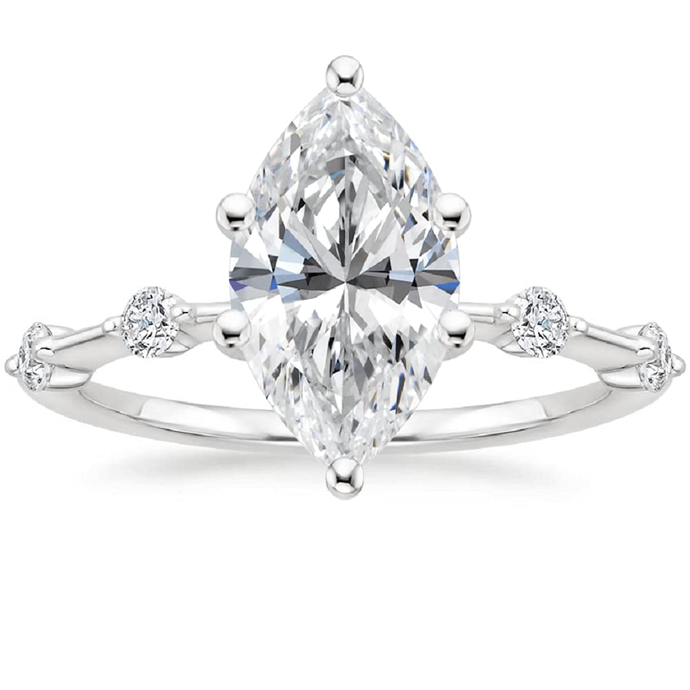 3.00 CT Marquise Cut Colorless Moissanite Engagement Ring - Sterling Silver Wedding Bridal Set with Diamond Halo, Anniversary Promise Gift for Her - Perfect for Proposals, Weddings & Special Occasions