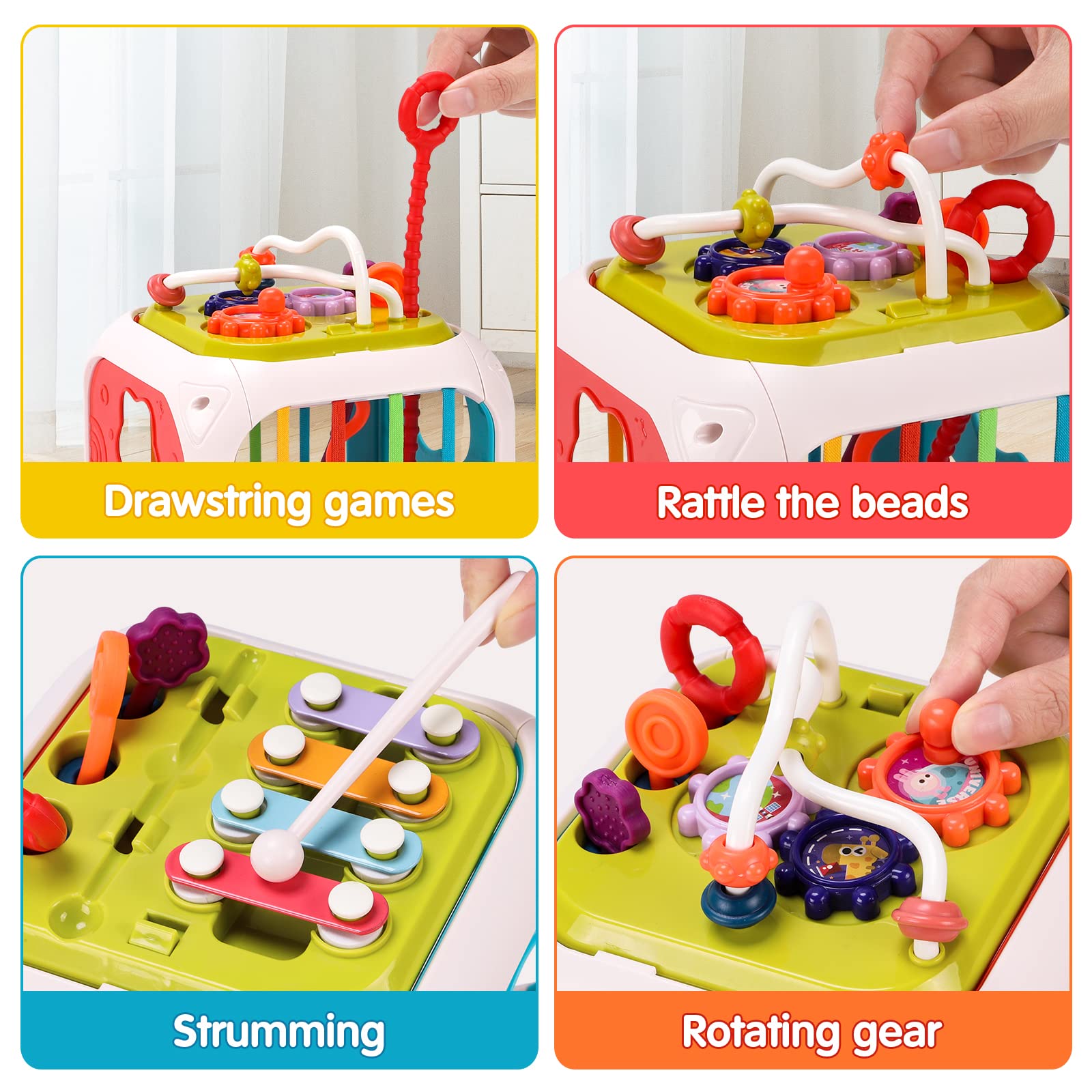 QIZEBABY 7-in-1 Montessori Activity Cube with Baby Blocks - Sensory Learning Toys for Toddlers 6-18 Months, Developmental Toys for 1-2 Year Old Boys & Girls - Perfect for Playtime, Early Education & Birthday Gifts