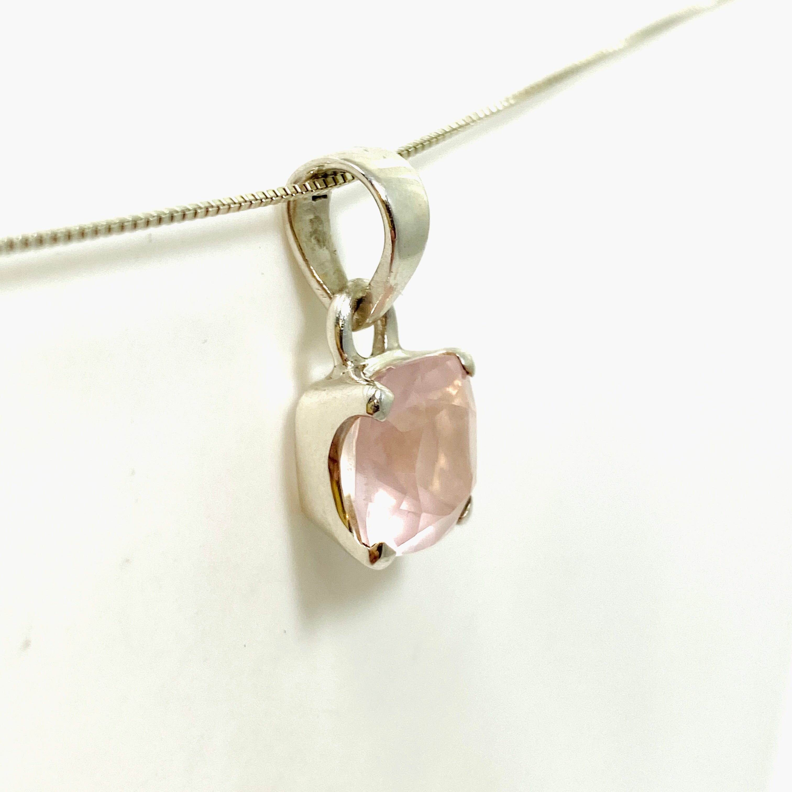 Rose Quartz Square Cushion Cut Faceted Pendant Necklace PPGJ1025 - Elegant Jewelry Gift for Women, Perfect for Valentine's Day, Anniversary & Special Occasions