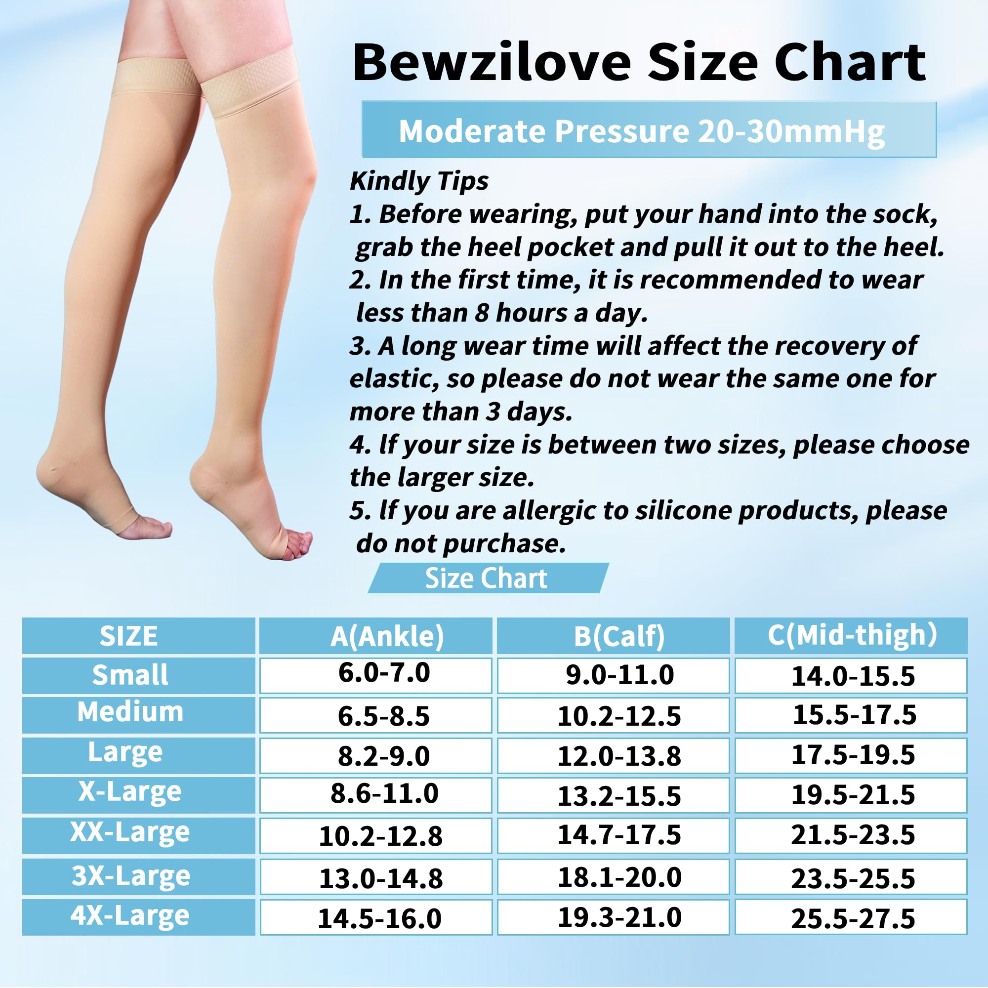 20-30 mmHg Thigh High Compression Stockings for Women & Men - Open Toe with Silicone Dot Band - Ideal for Varicose Veins, Swelling Relief & Long Flights