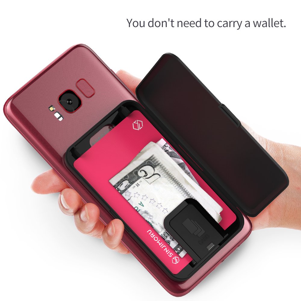 Sinjimoru Stick-on Phone Card Holder - Slim Wallet Case for Credit Cards & Cash Storage (Holds up to 3 Cards) - Secure Adhesive Back Phone Mount - Perfect for Travel, Shopping & Everyday Use - Zip Black