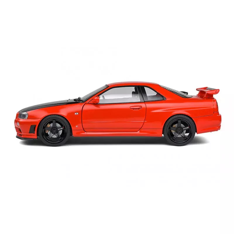 1:18 Scale Solido Nissan Skyline GT-R R34 Diecast Model Car - Active Red - Collectible Sports Car for Display & Racing Enthusiasts - Perfect for Home Decor, Office Display & Car Collection Showcase
