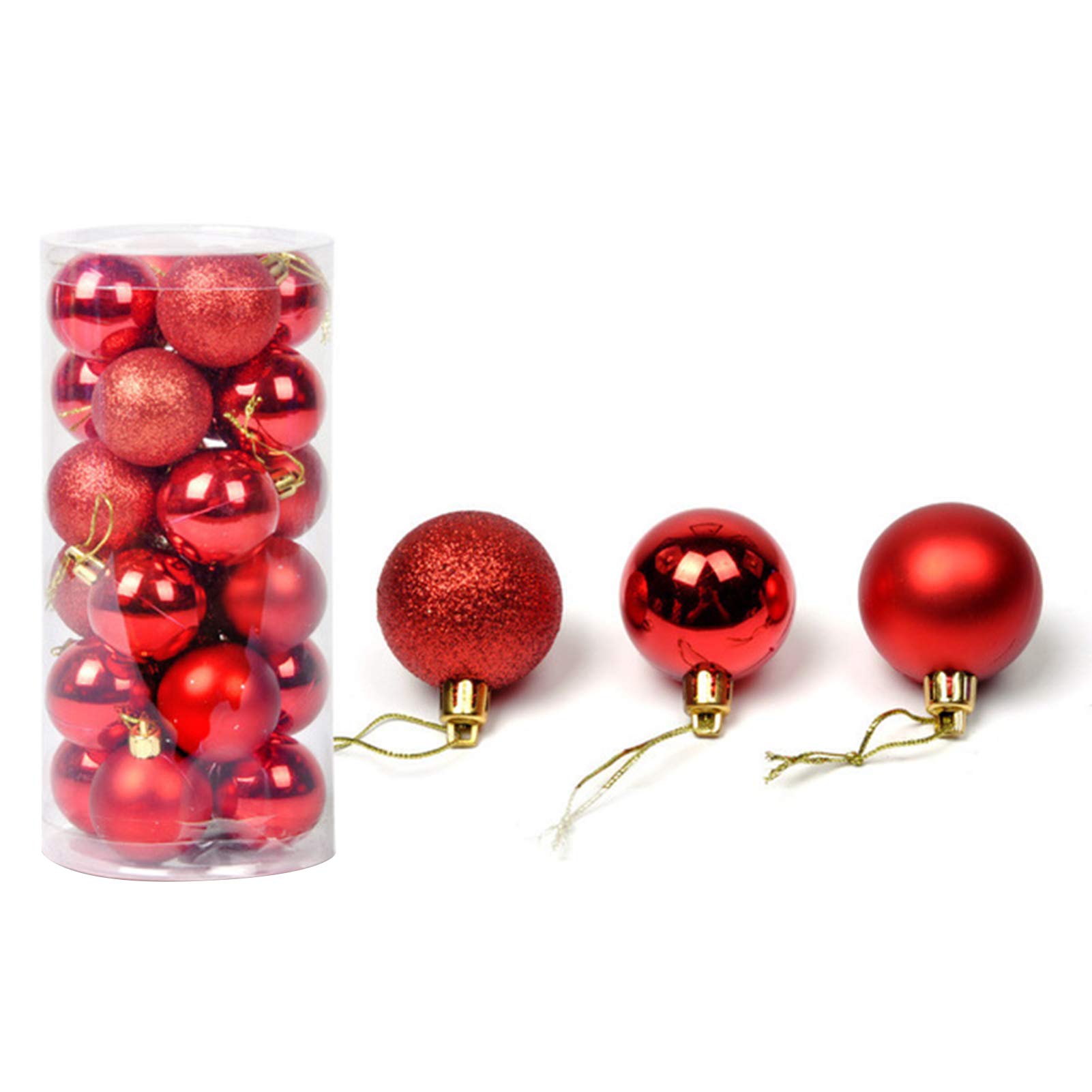 24Pcs Shatterproof Christmas Ball Ornaments - Red 3cm Holiday Tree Decorations for Xmas, Wedding & Party | Durable Hanging Baubles for Indoor & Outdoor Decor