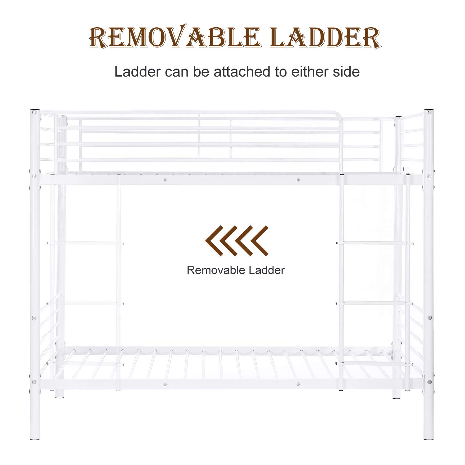 Bonnlo Twin Over Twin Metal Bunk Bed - White Space-Saving Bunk Beds for Kids, Teens & Adults with Anti-Slip Steps, No Box Spring Required | Perfect for Dorms, Small Bedrooms & Guest Rooms