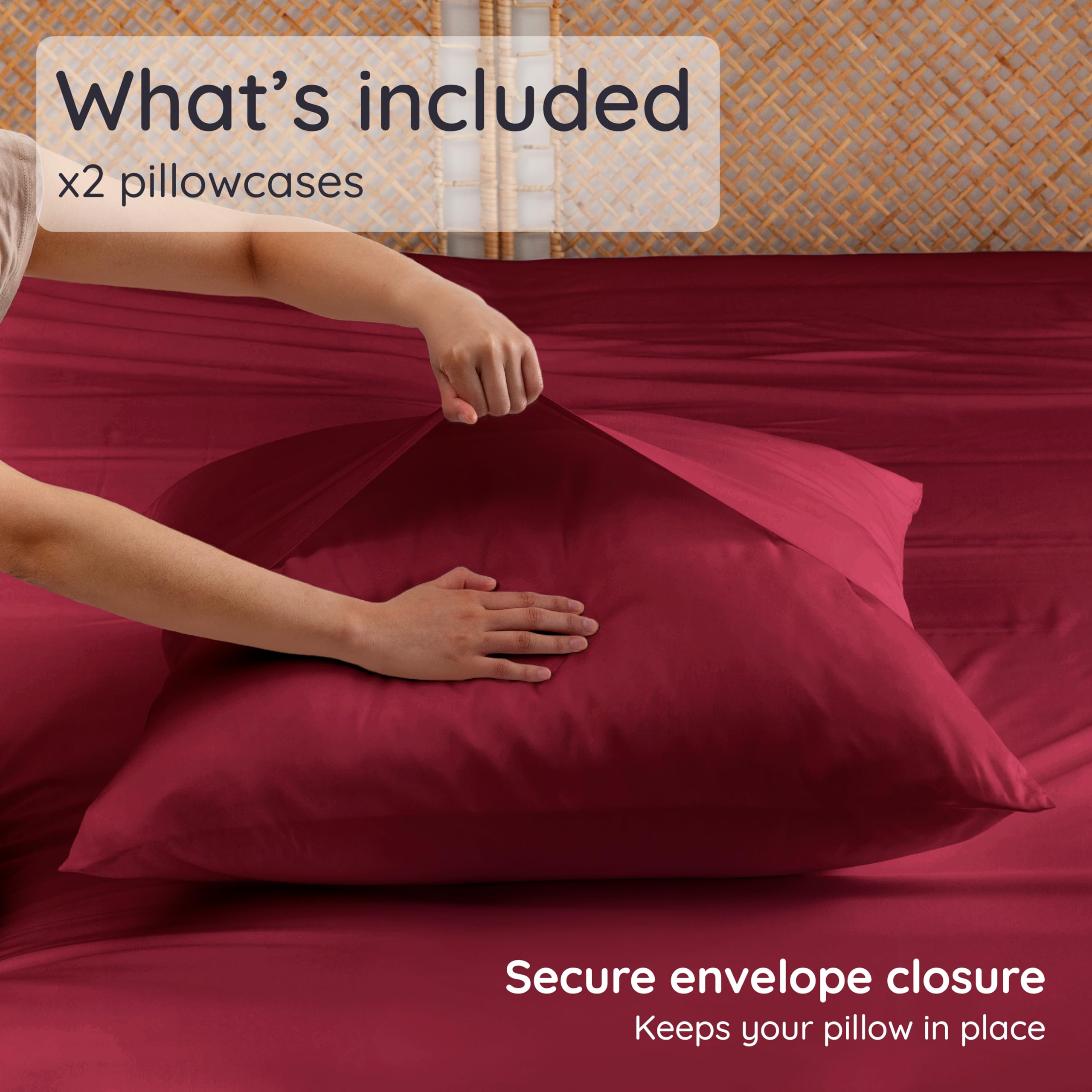 Bambaw 100% Bamboo Viscose Pillowcase Set of 2 - Cooling, Breathable & Super Soft Standard Size Pillow Covers with Envelope Closure for Hot Sleepers (Burgundy) - Perfect for Summer Nights & Temperature Regulation
