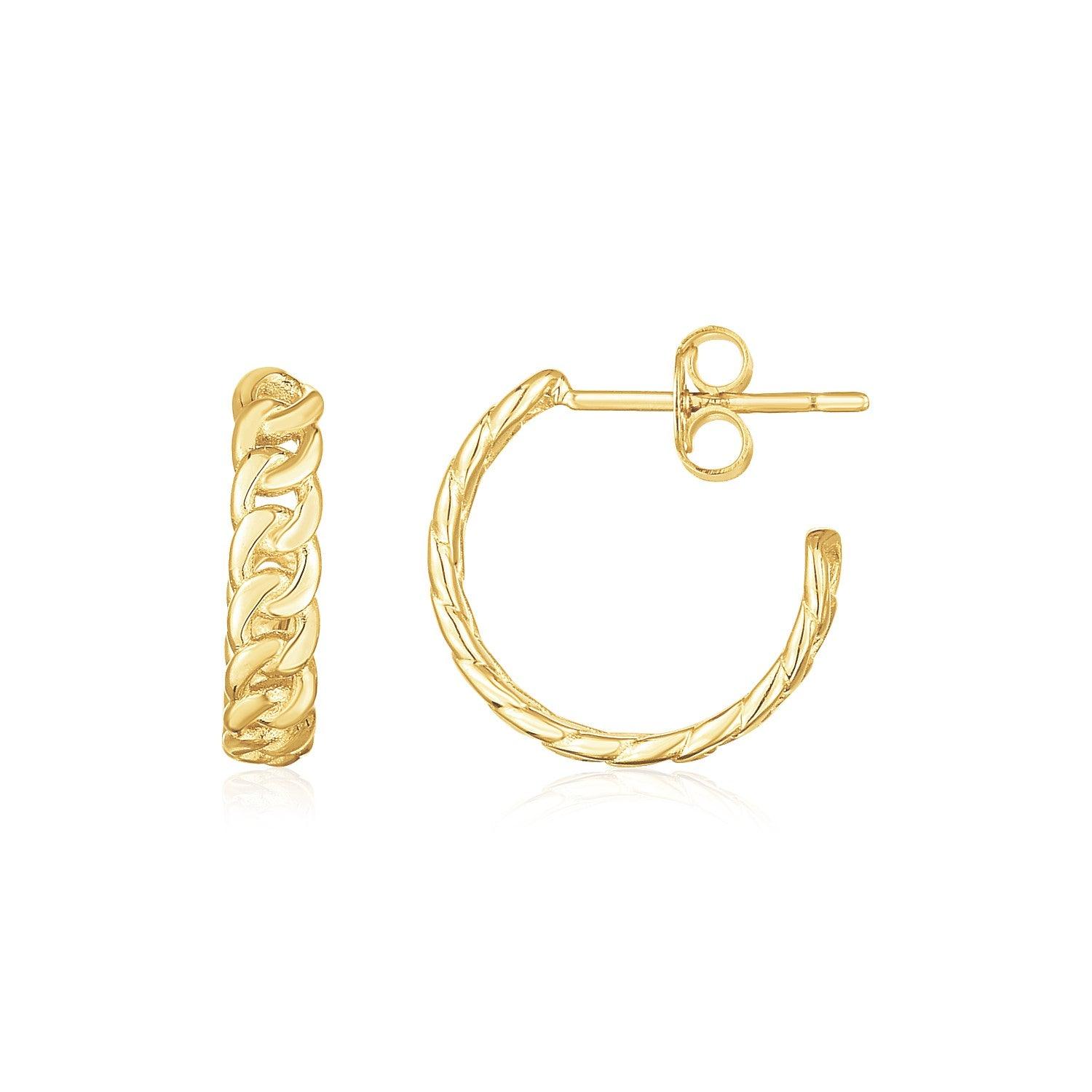 14K Yellow Gold Slender Curb Chain Hoop Earrings for Women - Dainty Minimalist Jewelry - Perfect for Everyday Wear, Parties & Special Occasions