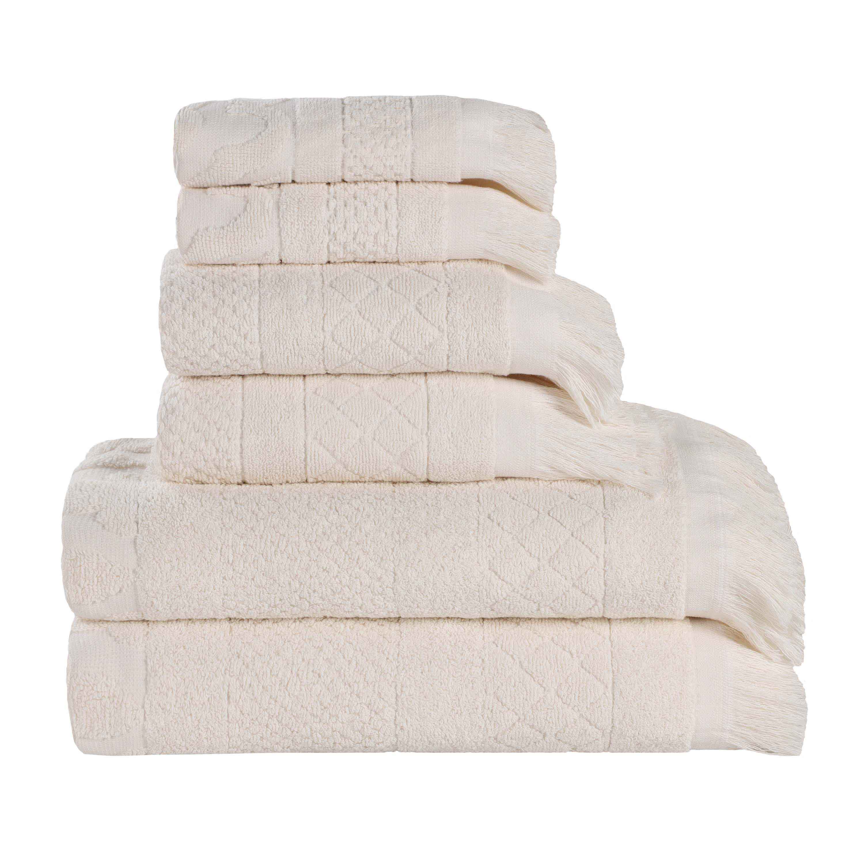 Premium 6-Piece Cotton Geometric Jacquard Towel Set - Ultra Soft & Absorbent Bath Towels for Spa, Bathroom & Luxury Home Decor