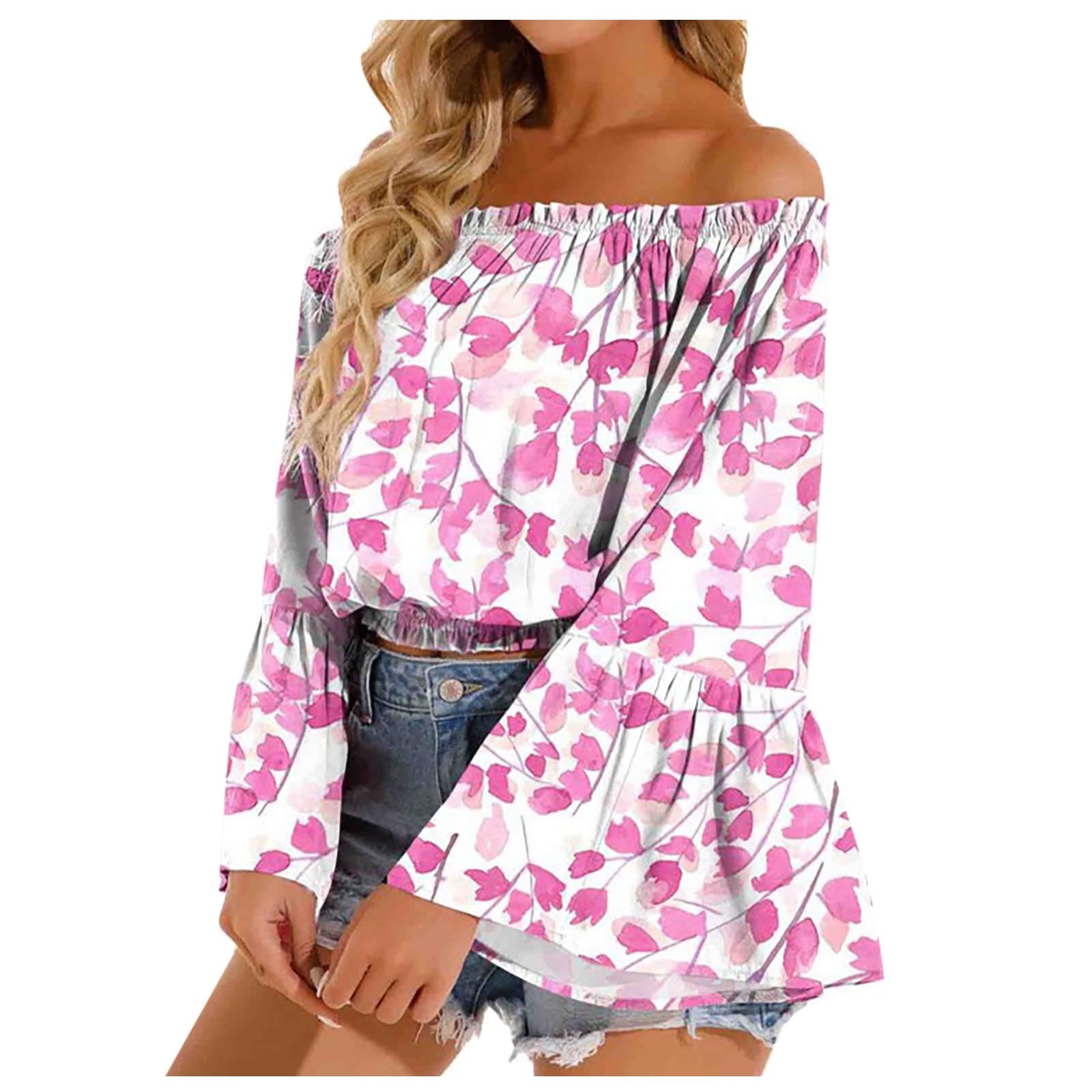 UODSVP Women's Long Sleeve One Shoulder Flared Shirt - Trendy Printed Casual Tops for Women | Perfect for Date Night, Office Wear & Weekend Outfits