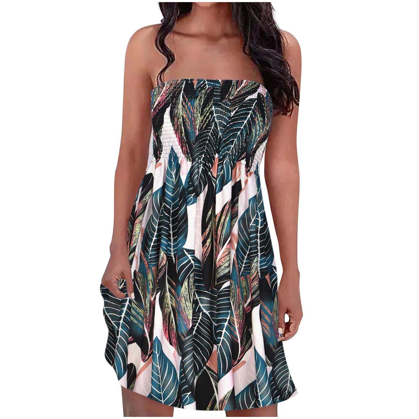Bohemian Strapless Floral Print Dress for Women - Elastic Band Sleeveless Summer Dress - Perfect for Beach Vacations, Weddings & Outdoor Parties