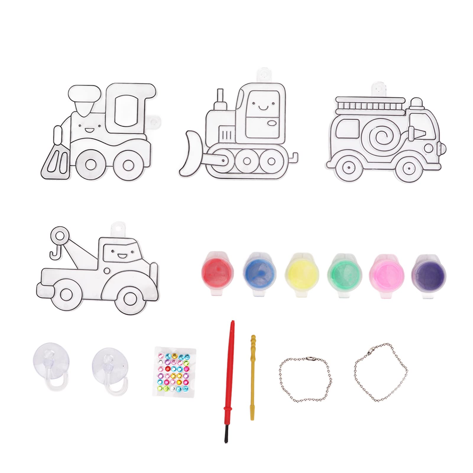 Zerodis Removable Window Art Paint Kit - DIY Self-Adhesive Transportation-Themed Sun Catchers for Kids (4 Car Designs, 6 Watercolor Colors) - Perfect for Kids' Room Decor, Classroom Activities & Creative Craft Projects