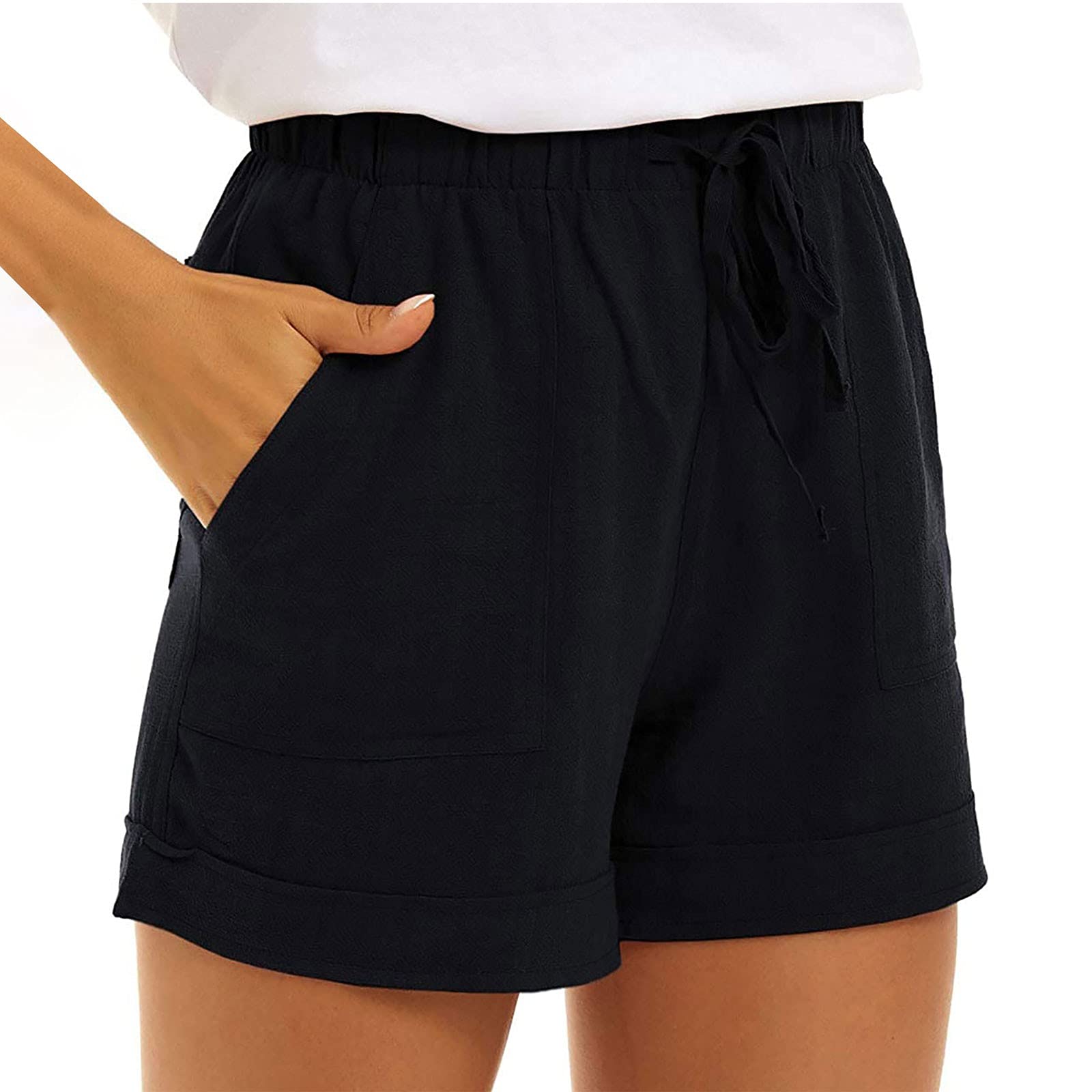 Navyoom Women's Casual Shorts - Plus Size Elastic Waist Comfortable Pocketed Shorts for Summer, Beach, Gym & Workout | Perfect for Outdoor Activities, Travel & Lounge Wear