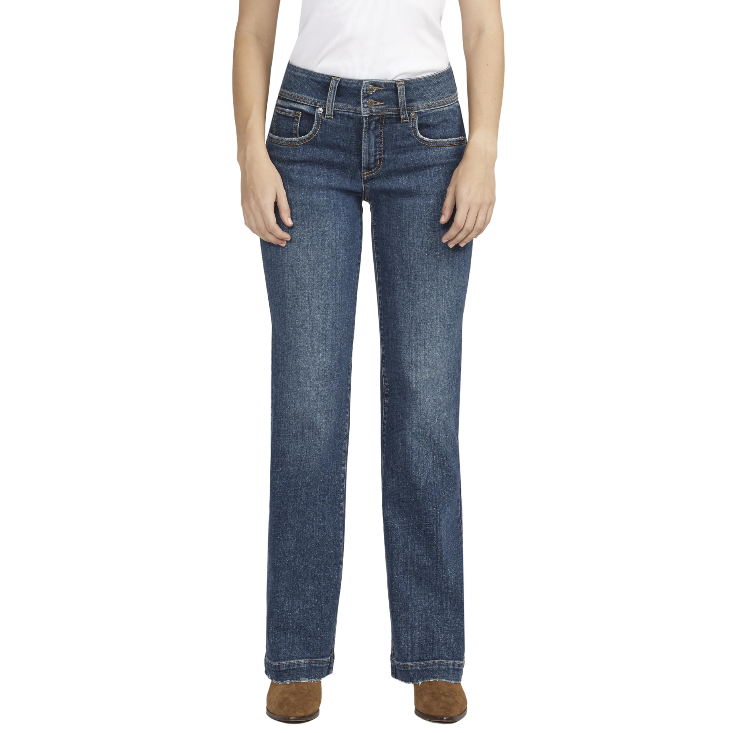 Silver Jeans Co. Women's Suki Mid Rise Curvy Fit Bootcut Jeans - Comfortable Stretch Denim Pants for Work, Casual & Date Night Outfits