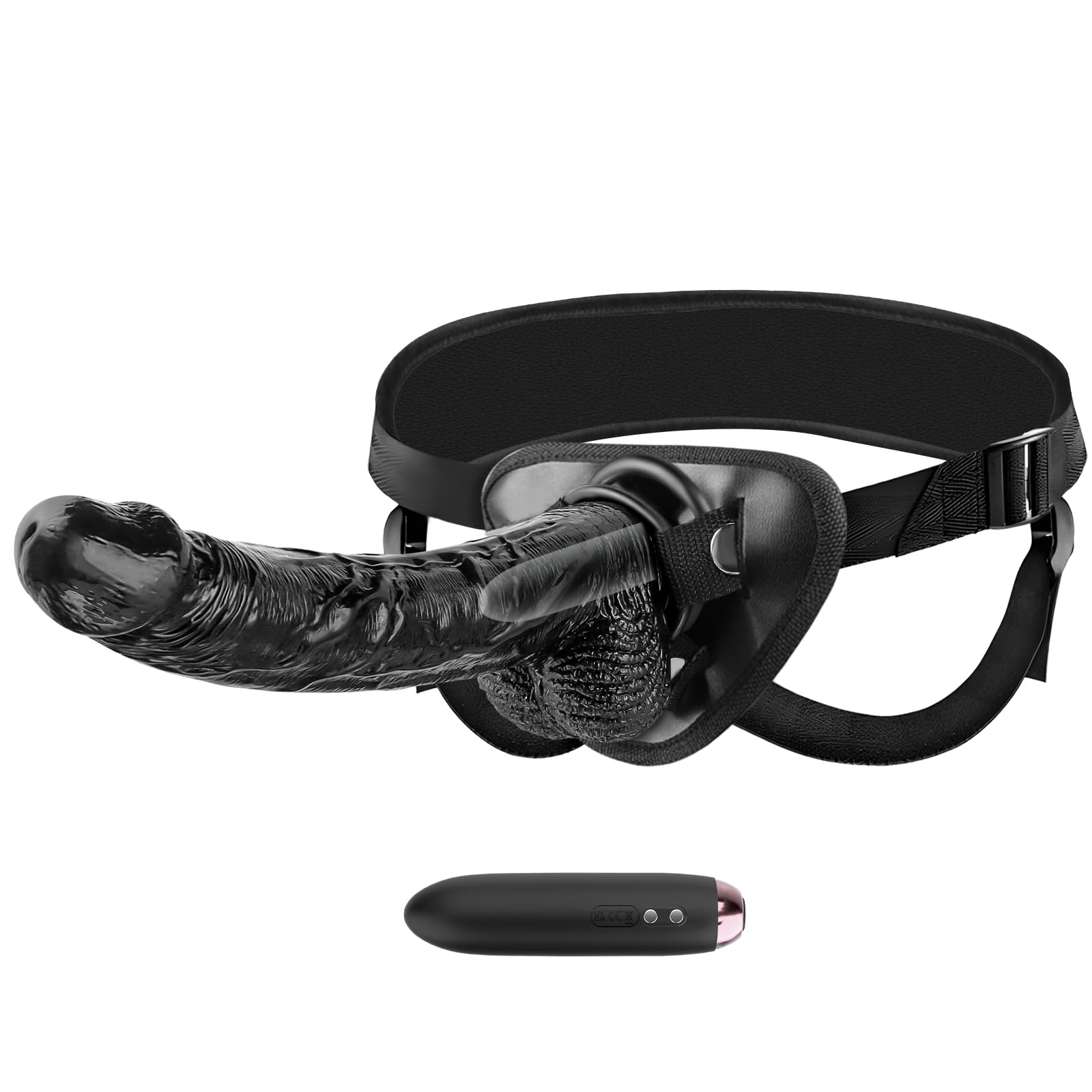 Realistic Strap-On Vibrating Dildo with Bullet Vibrator & Detachable Silicone G-Spot Stimulator - Wearable Harness for Women & Lesbian Couples - Black Adult Sex Toy for Vaginal Massage & Couple Play