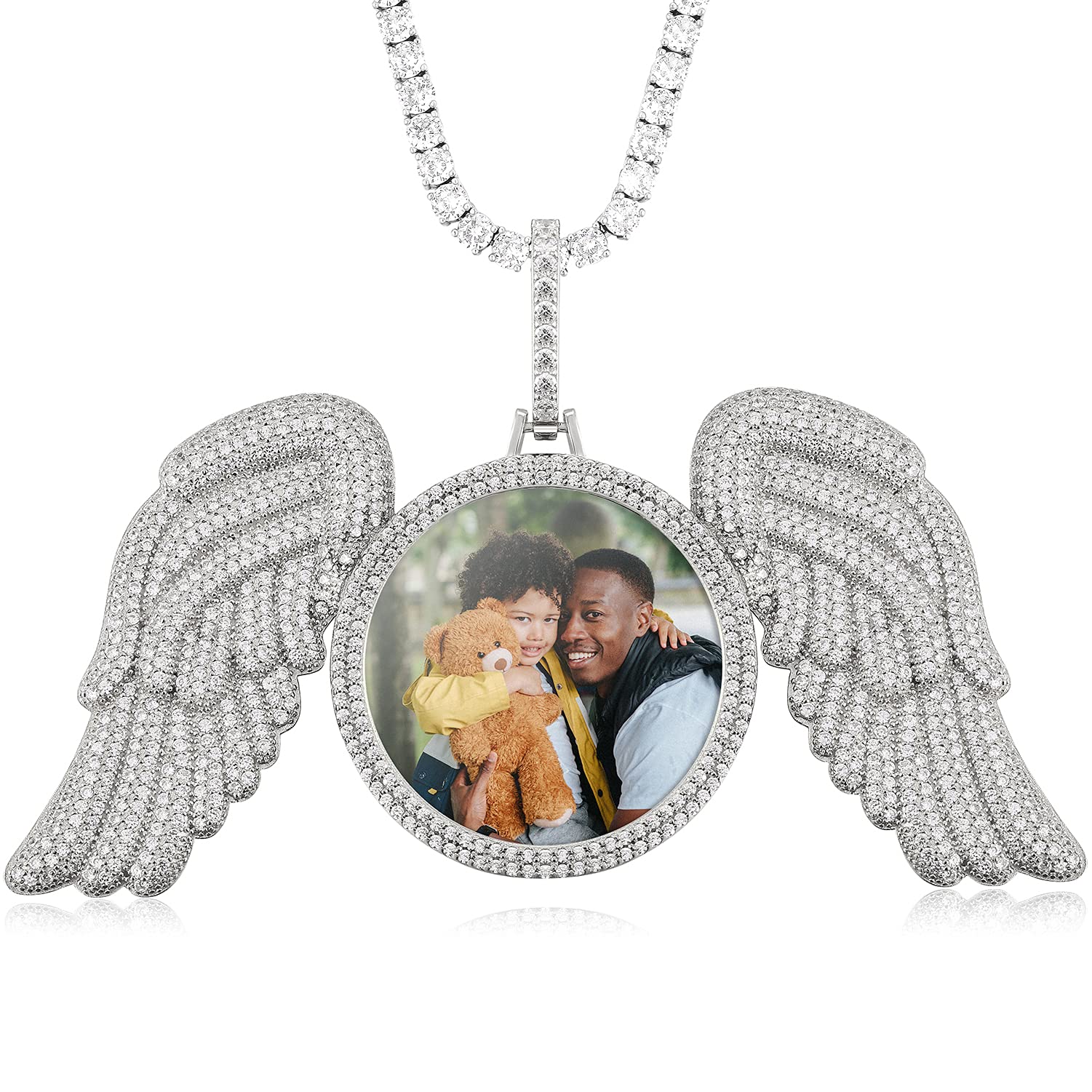 925 Sterling Silver Angel Wings Photo Necklace - Personalized Custom Picture Pendant for Men & Women - Memorial, Birthday & Anniversary Gift - Perfect for Cherishing Memories, Weddings & Special Occasions
