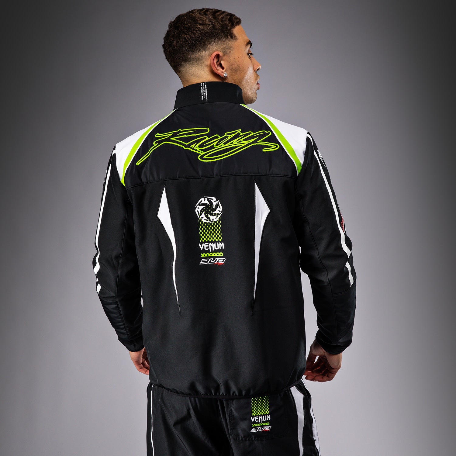 Venum x Bud Racing Men's Motorcycle Jacket - Black, White & Lime Green - Durable Racing Gear for Off-Road & Motocross Riding
