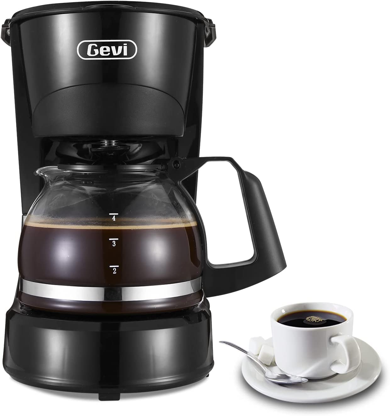 Gevi 4-Cup Compact Coffee Maker with Reusable Filter, Warming Plate & Glass Carafe - Perfect for Home, Office, Dorm & Small Spaces | Fast Brewing, Easy to Clean, Space-Saving Design