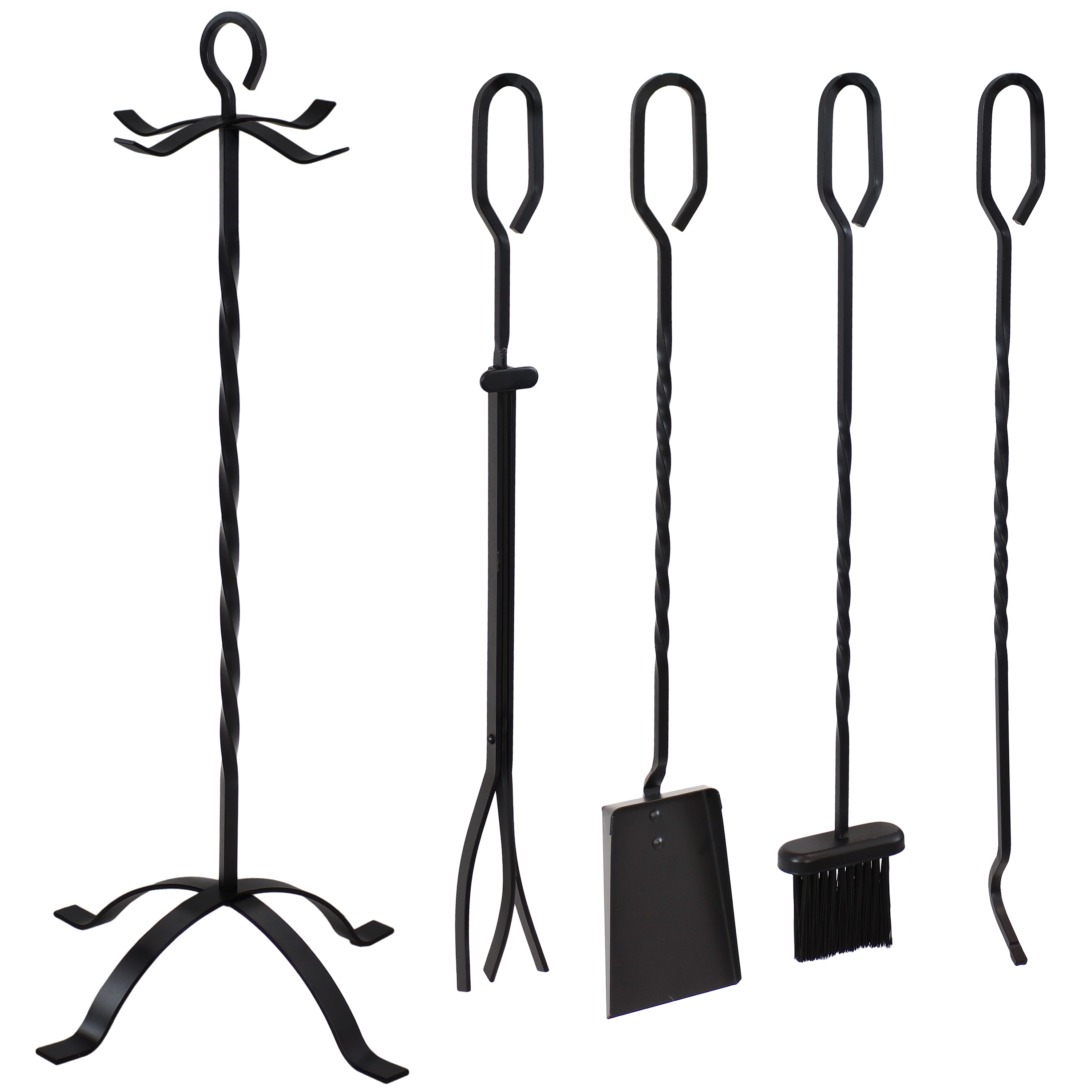 Sunnydaze 4-Piece Steel Fireplace Tool Set with Stand - Heavy Duty Fireplace Accessories for Wood Burning Stoves & Fire Pits - Perfect for Indoor & Outdoor Use