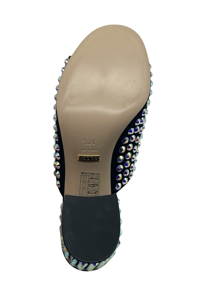 Gucci Embellished Suede Mules for Women - Size 37.5 (US 7.5) | Luxury Slip-On Loafers with Rhinestone Details - Perfect for Casual Outings, Office Wear & Special Occasions