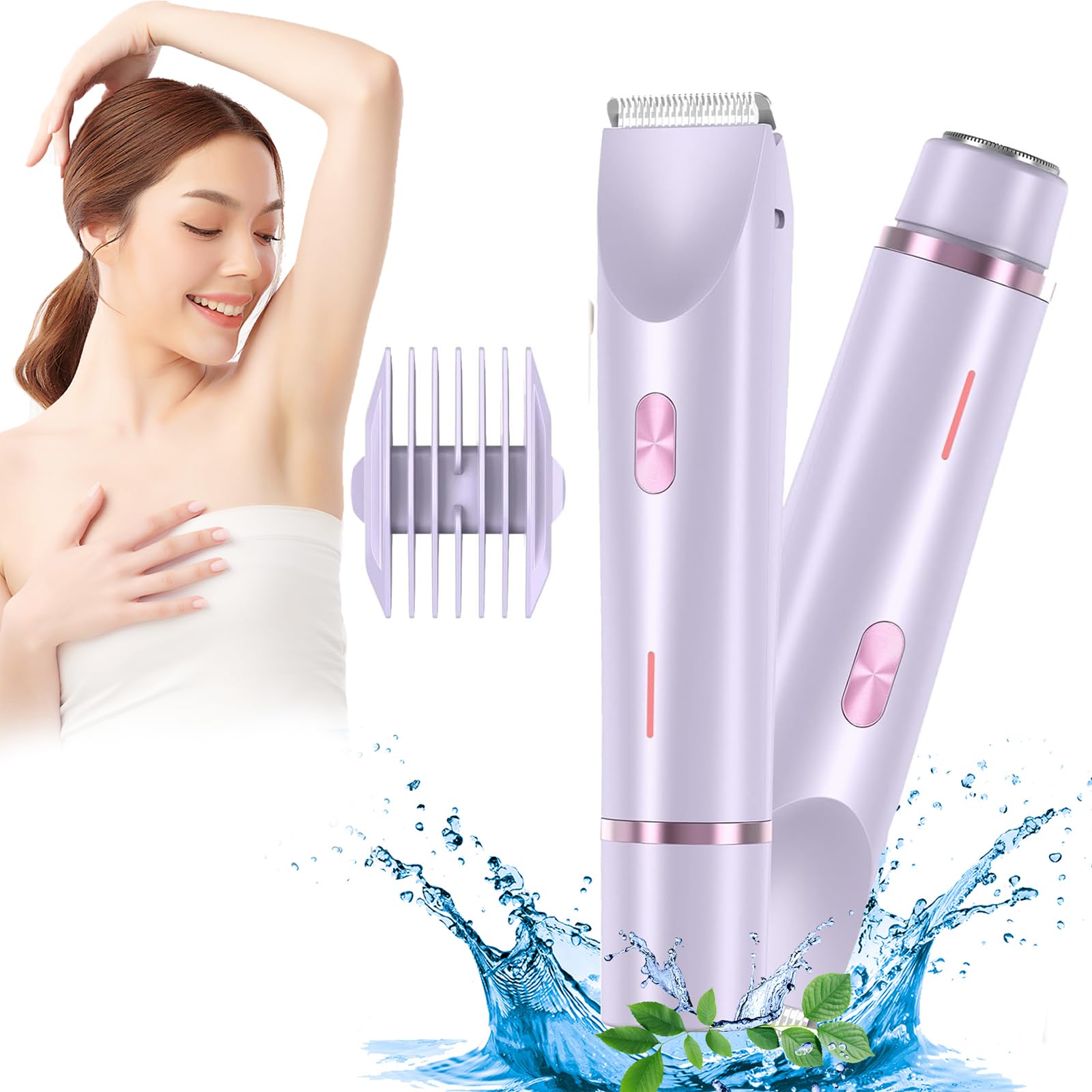 Silky Glow 2-in-1 Electric Body Shaver for Women - IPX7 Waterproof Wet & Dry Bikini Trimmer with Dual Heads - Smooth Hair Removal for Legs, Underarms & Sensitive Areas (Purple) - Perfect for Travel, Gym & Quick Touch-Ups