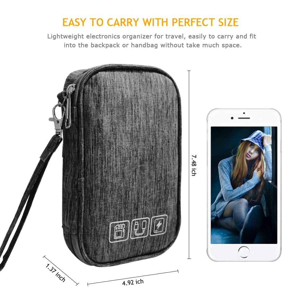 Portable Electronic Organizer Bag - Travel Cable Cord Organizer Case Pouch for Charger, Hard Drive, Earphones, USB & SD Cards - Compact & Durable (Grey) | Perfect for Travel, Office & Home Storage