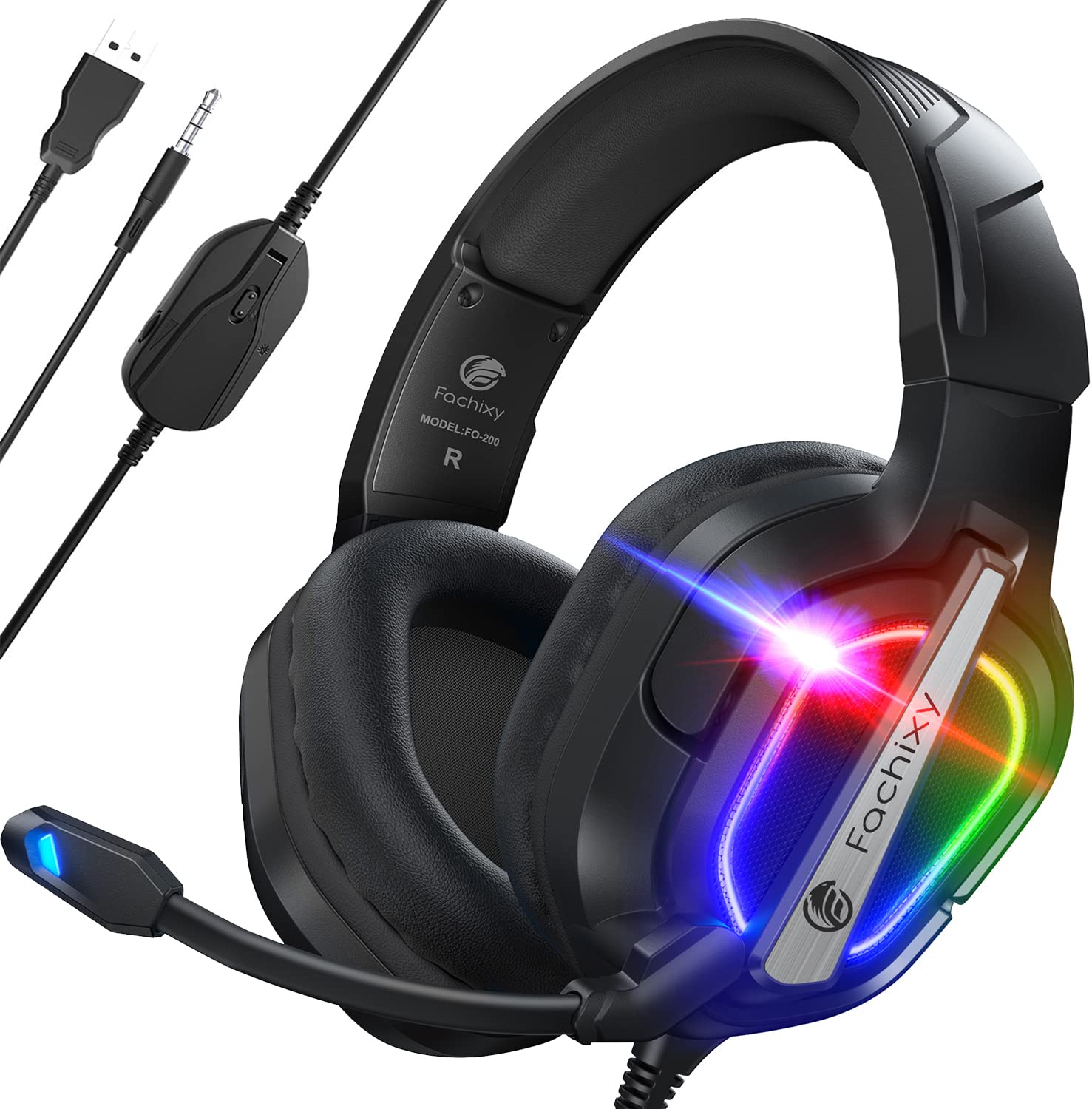 FC200 PC Gaming Headset with Microphone - Noise Canceling Headphones for PS5, PS4, Xbox One, Switch, PC & Mac - 3.5mm Jack & RGB Lighting - Perfect for Competitive Gaming, Streaming & Online Meetings