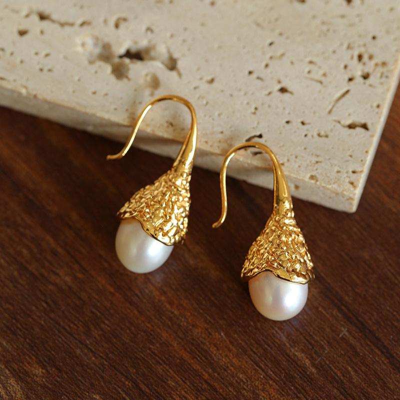 Gilded Bud Pearl Drop Hook Earrings - Elegant Dangle Earrings for Women, 18K Gold Plated Pearl Jewelry - Perfect for Weddings, Parties & Special Occasions