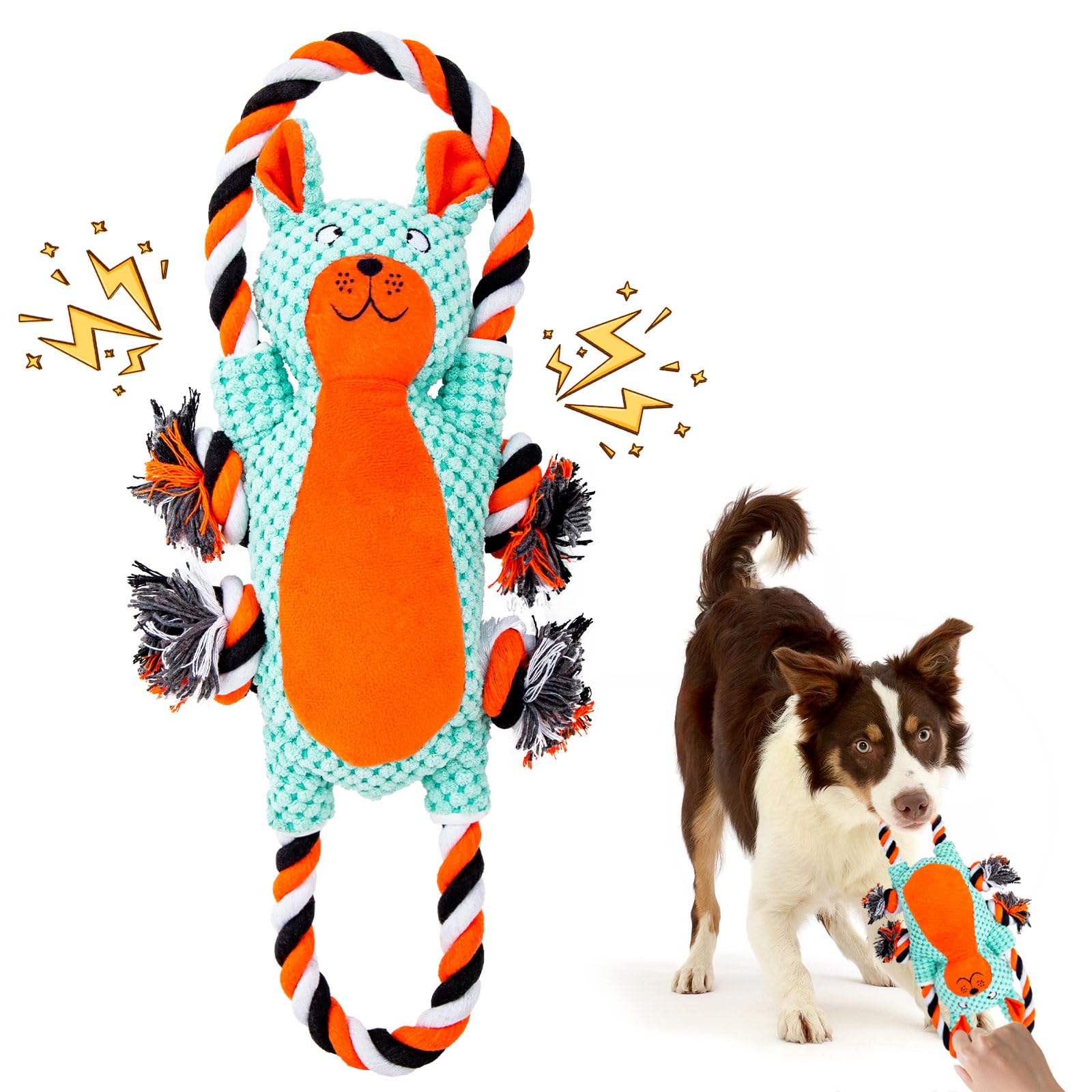 Durable Chew-Proof Dog Stuffed Animals for Aggressive Chewers - Interactive Tug of War & Squeaky Dog Toy for Small, Medium & Large Dogs - Perfect for Christmas Gifts, Playtime & Keeping Pets Busy (Chinchilla Design)