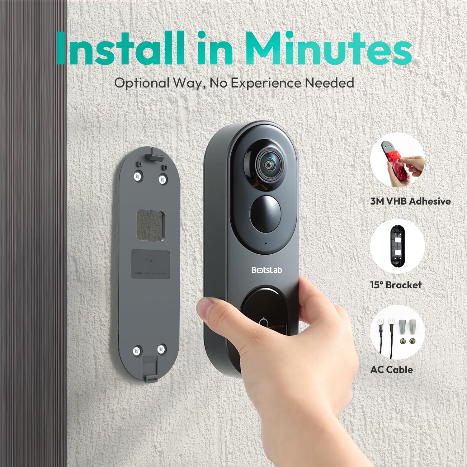 5MP Wireless Video Doorbell Camera with No Monthly Fee - 180° Head-to-Toe View, AI/PIR Motion Detection, 2-Way Audio, HDR, VR Mode - Battery Powered, Easy Installation for 2.4/5GHz WiFi - Perfect for Home Security & Smart Door Monitoring