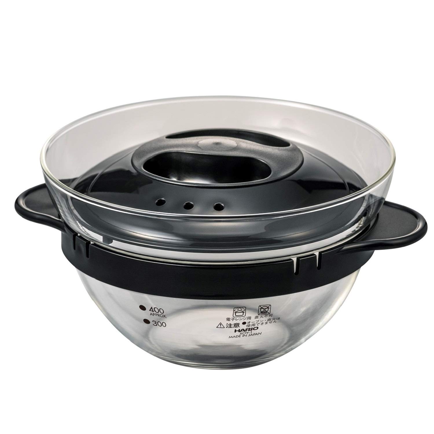 HARIO XOY-1-B 15.9 oz (450ml) Japanese Glass Microwave Pot for Cooking, Cream Soup & Side Dishes - Durable Black Kitchenware for Easy Microwave Meals & Homemade Recipes