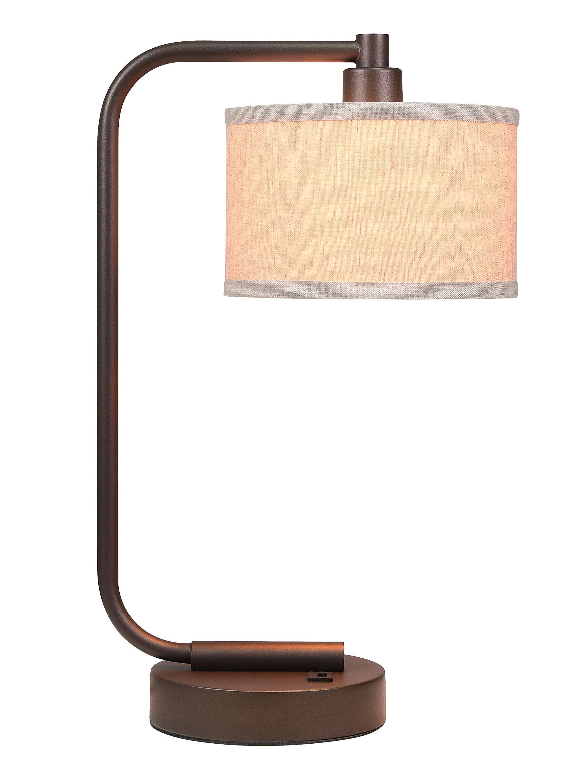 XiNBEi Modern Table Lamp with USB Charging Port & Fabric Shade - Dark Bronze Desk Lamp for Bedroom, Living Room & Office - Nightstand Lighting with Adjustable Brightness (XB-TL1226-DB) | Perfect for Reading, Working & Creating Cozy Ambiance