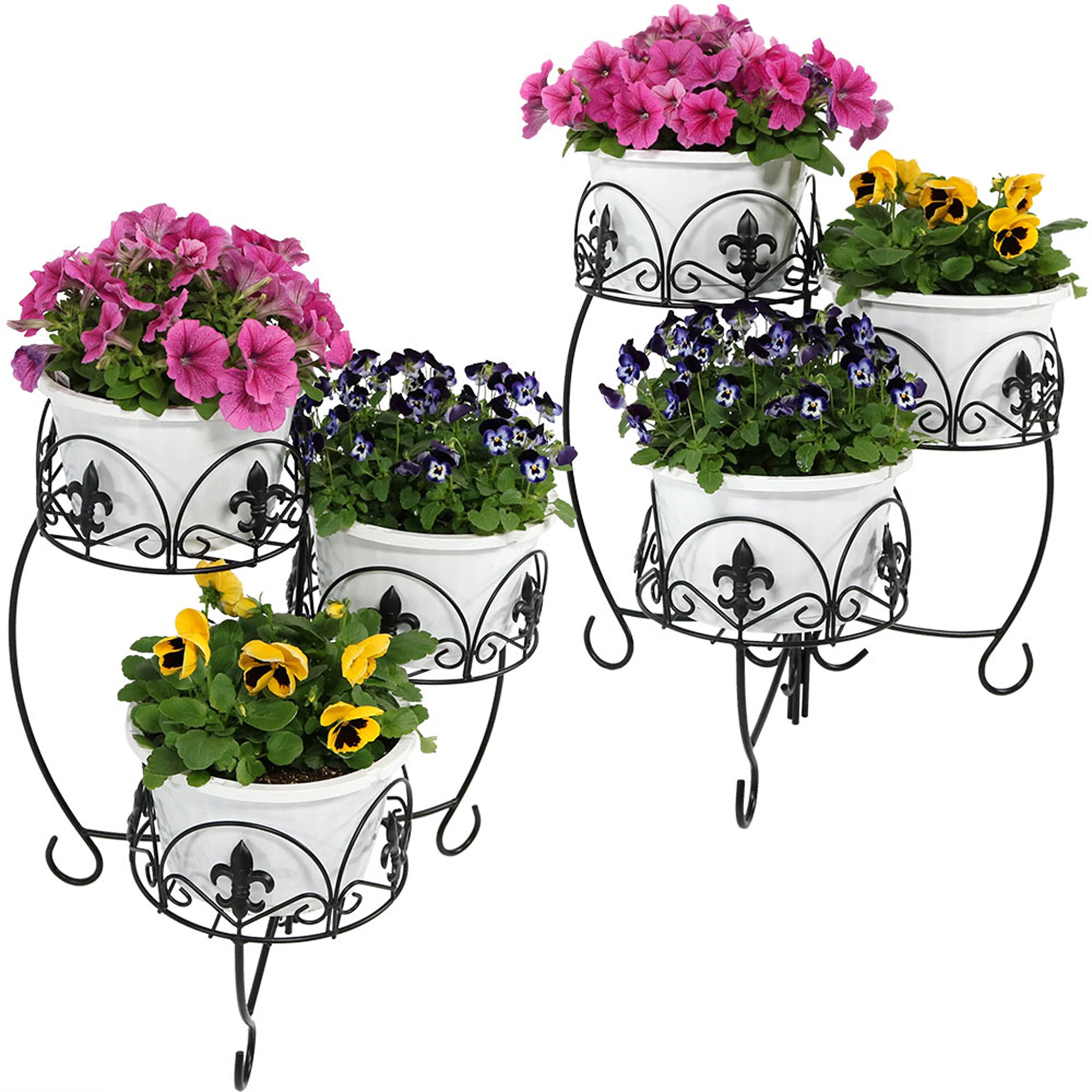 French Lily Design 3-Tiered Plant Stand Set of 2 - Indoor/Outdoor Flower Pot Holder for Patio, Garden & Home Decor