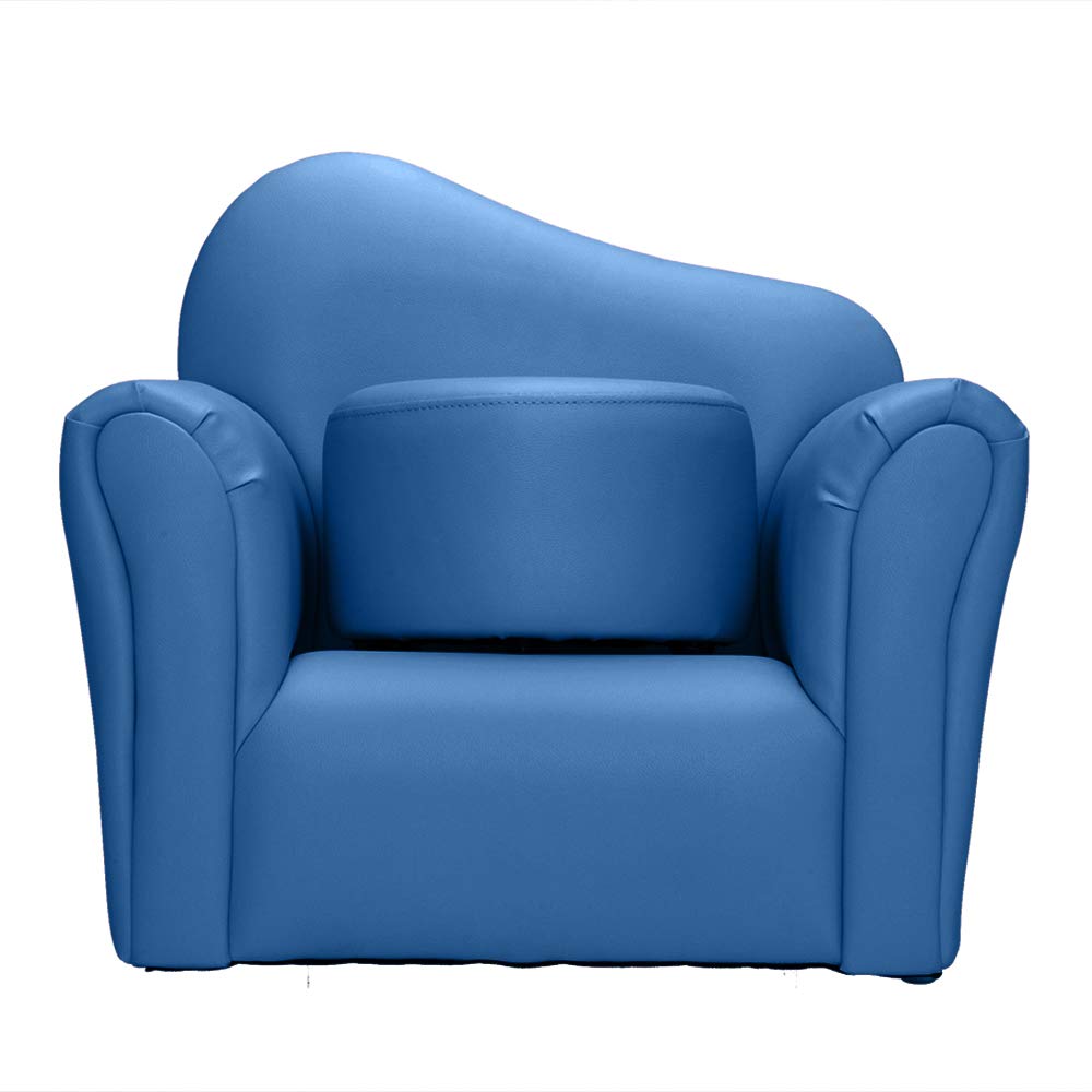 Kids Sofa - PVC Leather Upholstered Toddler Armrest Couch, Mini Accent Chair for Preschool Children (Blue) - Perfect for Playroom, Nursery, or Kids Bedroom Decor