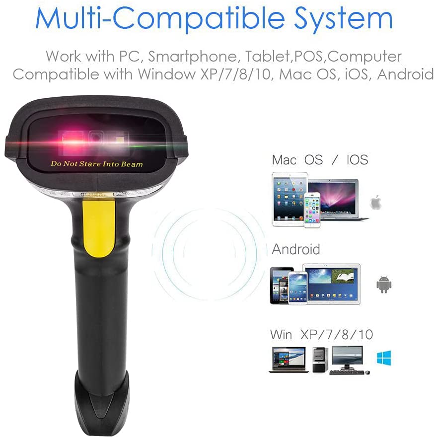 NT 1228BL 2D Bluetooth Barcode Scanner - Wireless Handheld Scanner for Retail, Warehouse & Inventory Management - Fast & Accurate QR Code Scanning for Smartphones, Tablets & POS Systems