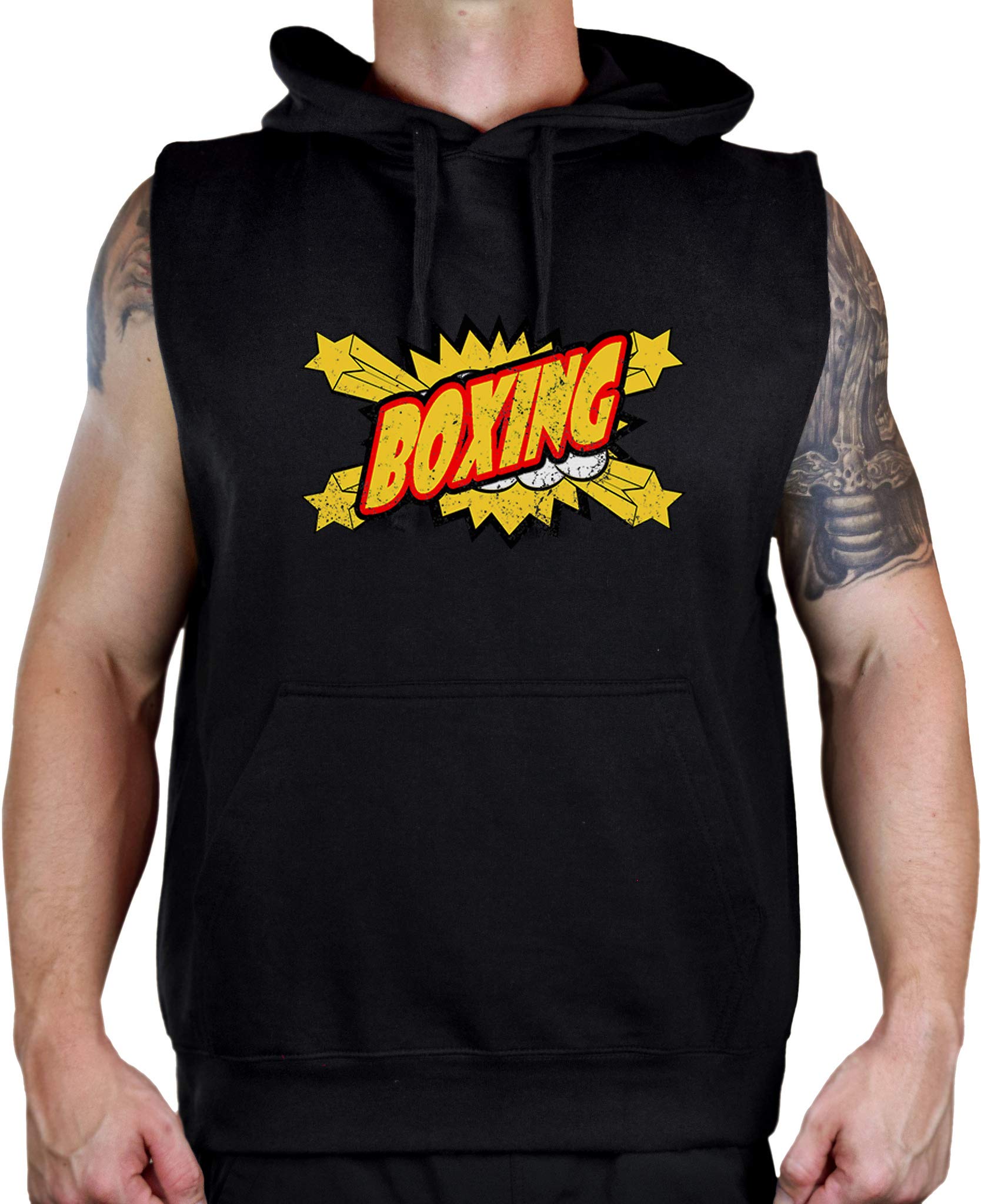 Men's Comic Boxing KT T25 Black Sleeveless Hoodie Vest - Gym Workout & Streetwear Fashion