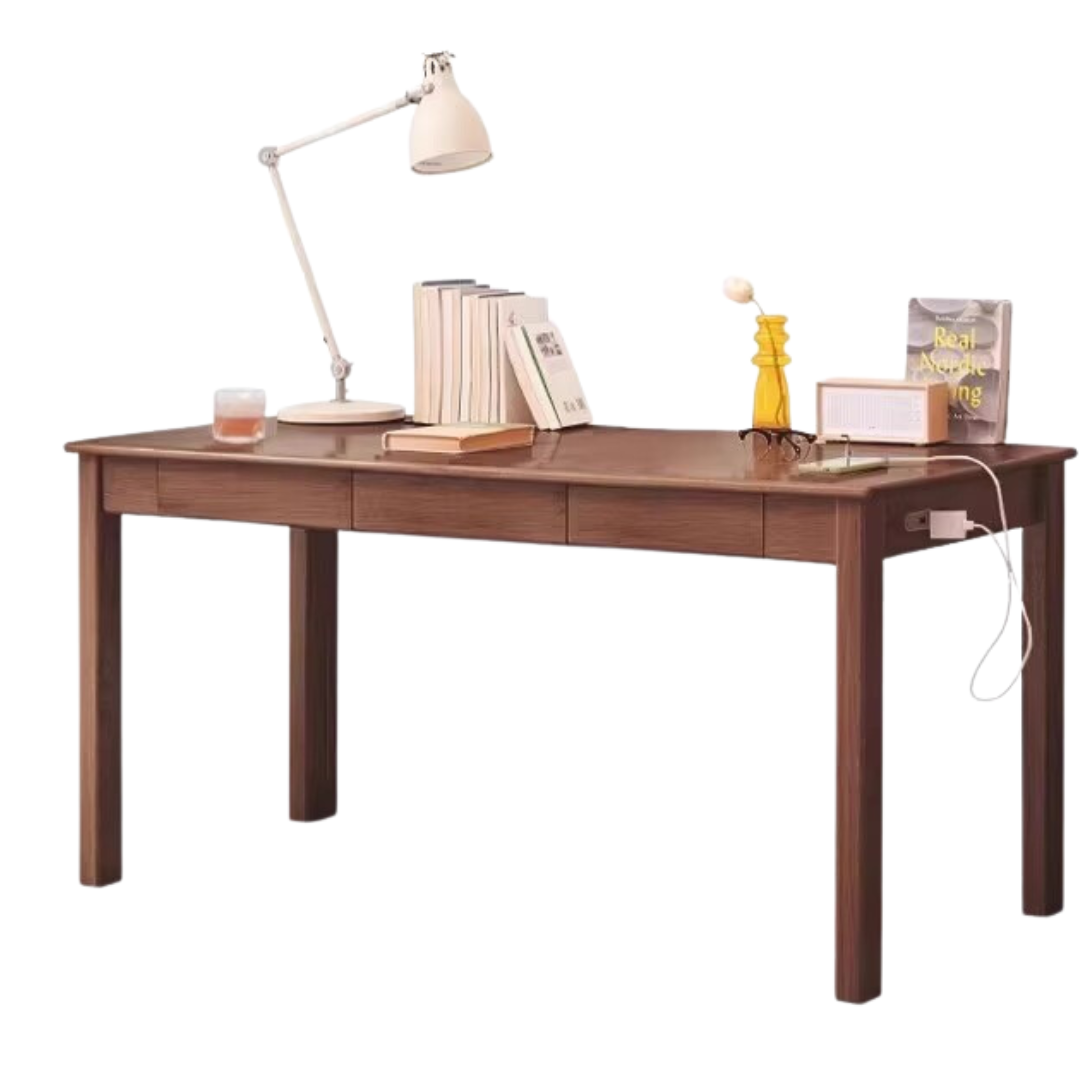 Premium Solid Oak & Ash Wood USB Office Desk - Modern Home & Workspace Furniture for Productivity & Organization | Perfect for Remote Work, Study & Office Setup
