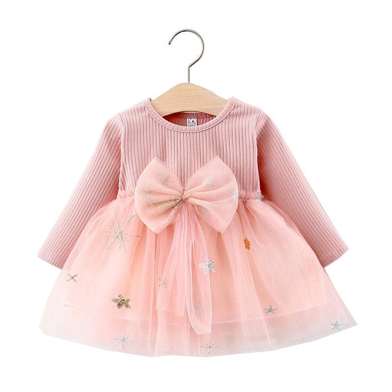Sparkly Long Sleeve Bow Princess Dress for Baby Girls - Perfect for Birthday Parties, Christmas & Special Occasions