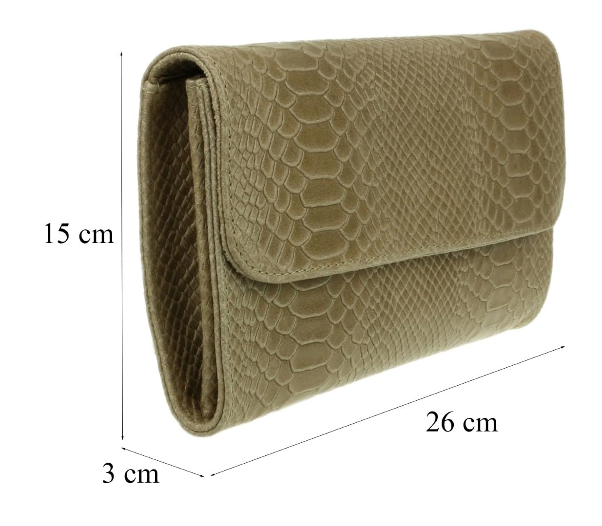 Stylish Women's Italian Leather Snake Print Suede Clutch Bag - Elegant Evening Purse for Parties, Weddings & Special Occasions