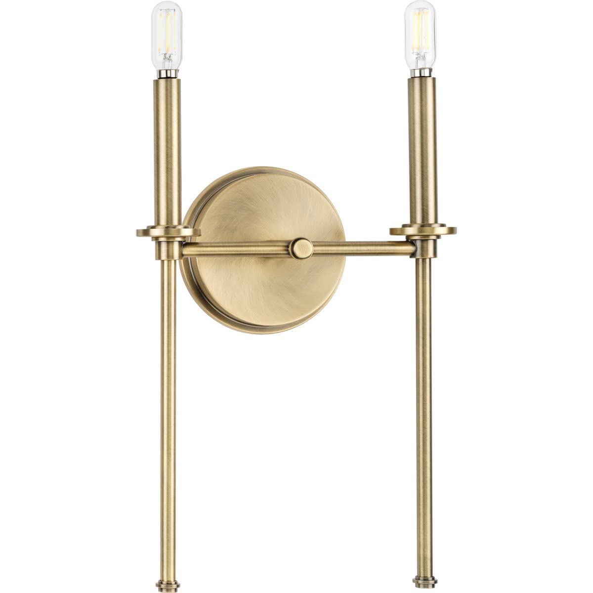Progress Lighting Elara Collection 10.37 Inch 2-Light Vintage Brass Vanity Light with Clear Glass Shades – Perfect for Bathroom, Dressing Room & Bedroom Makeup Area Lighting